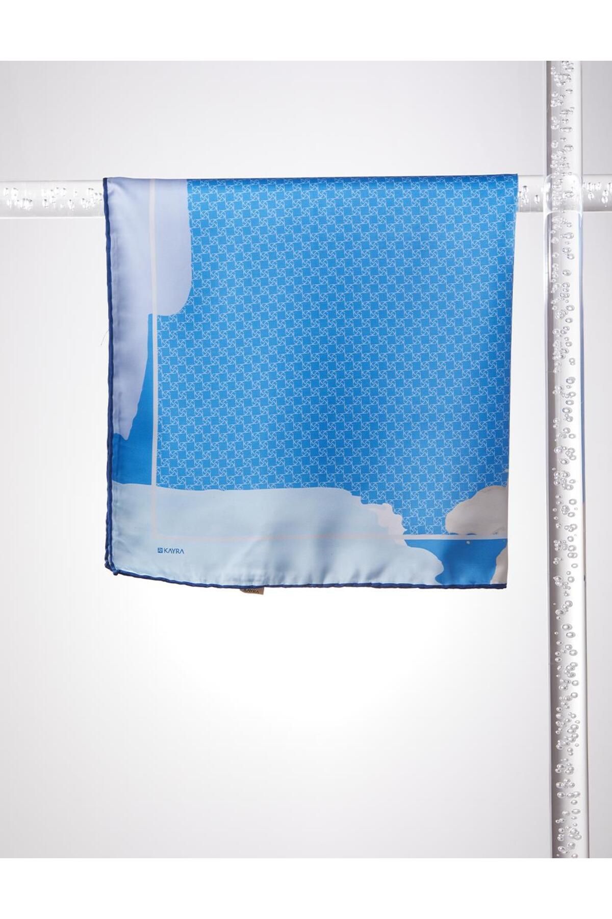 Kayra-Frame Abstract Patterned Monogram Scarf Indigo 2