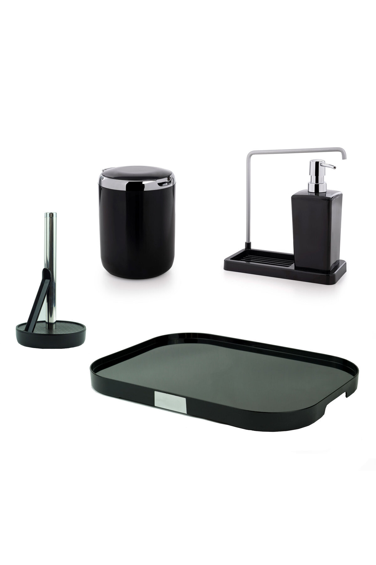 Prima Nova-Black Kitchen Set - Liquid Soap Dispenser, Countertop Dustbin and Paper Towel Holder Tray 1