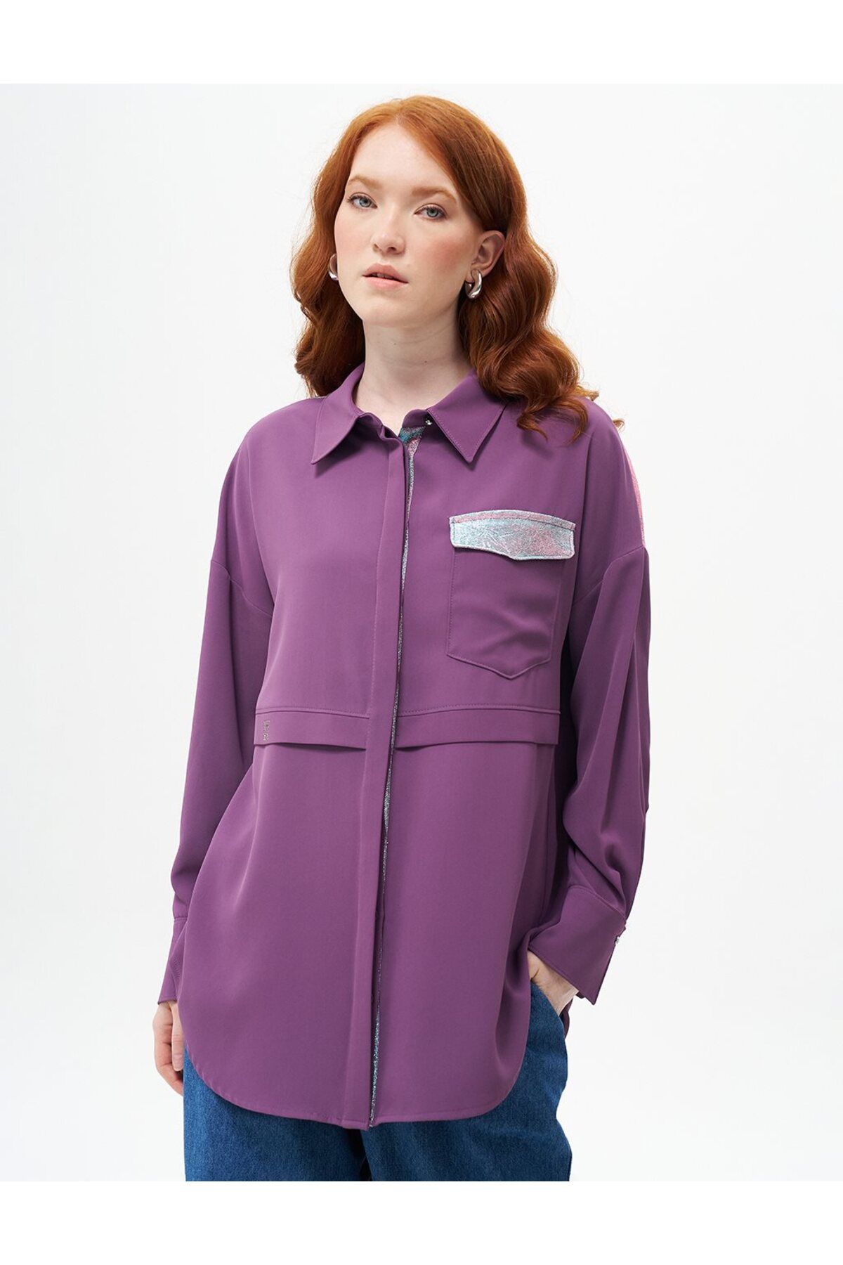 Kayra-Lilac Tunic - Jacquard Garnished and Layered 3