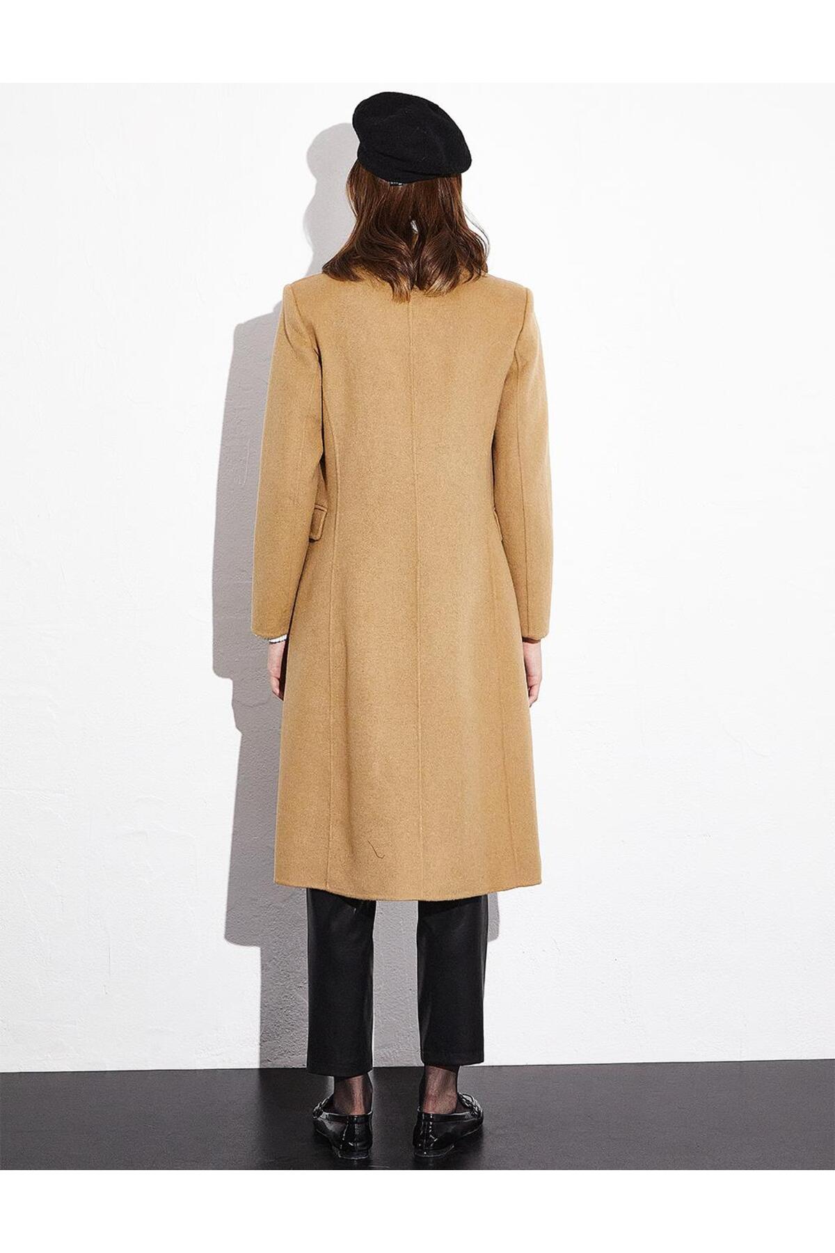 Kayra  Premium Yün Çift Düğmeli Kaban Camel - Görsel 4