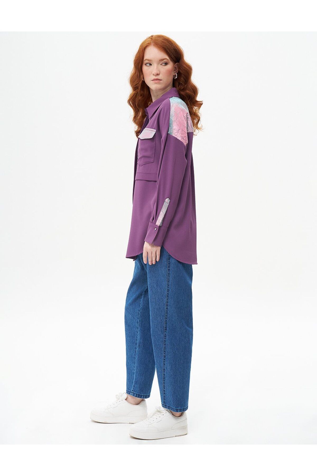 Kayra-Lilac Tunic - Jacquard Garnished and Layered 4