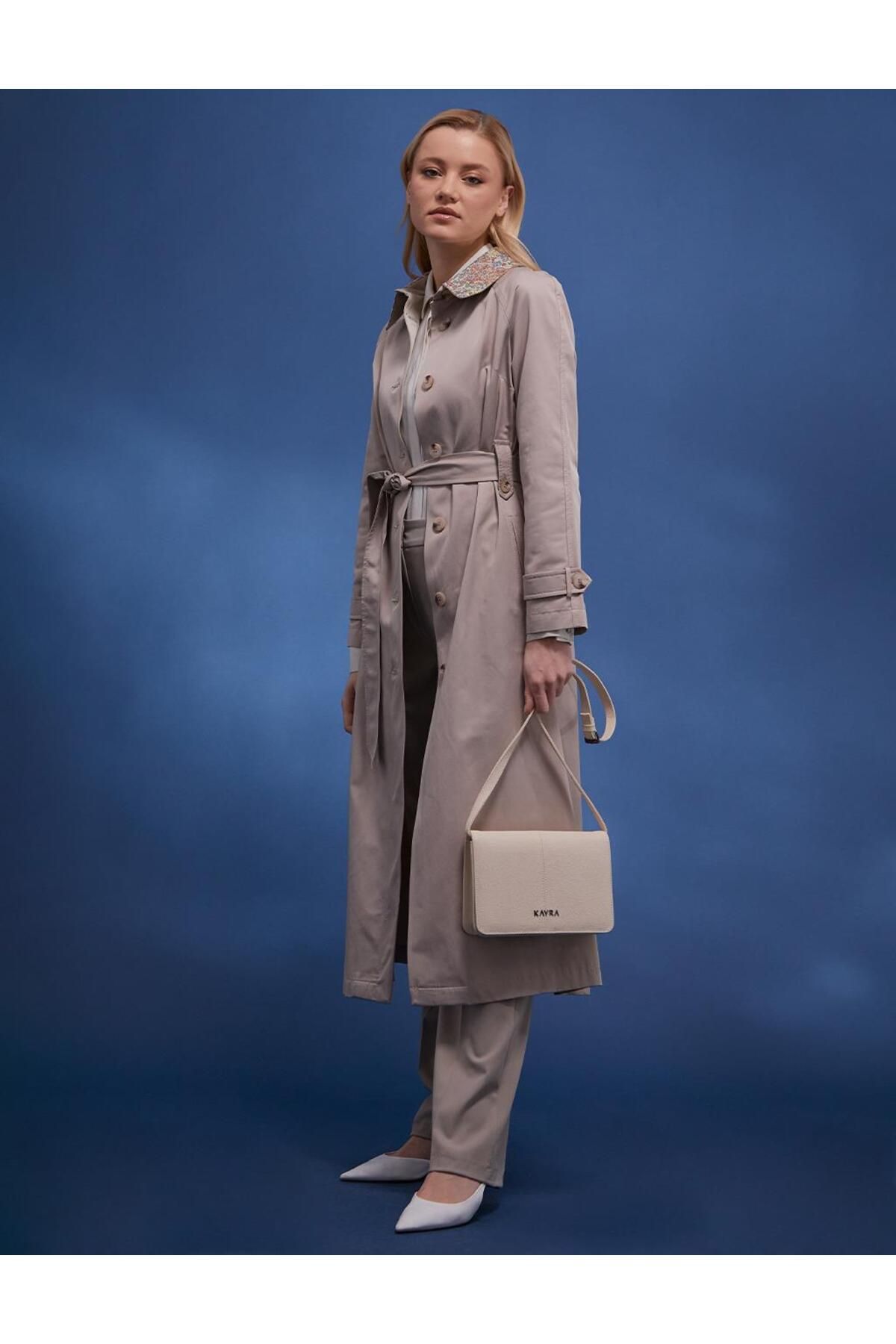 Kayra-Trench Coat Clay with Brocade Detail on the Collar 3