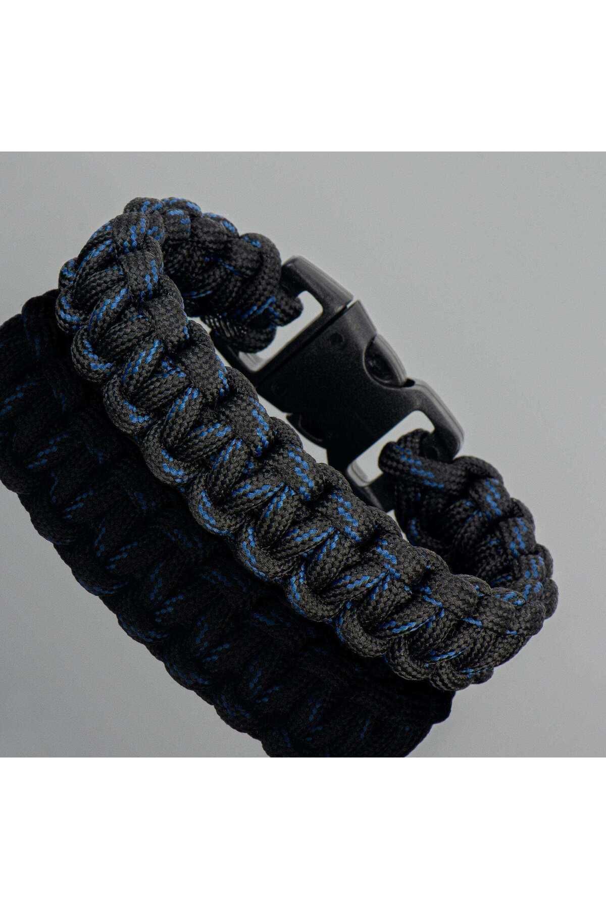 Apptakı Siyah Mavi Survival Paracord Kamp Bilekliği - Par0111