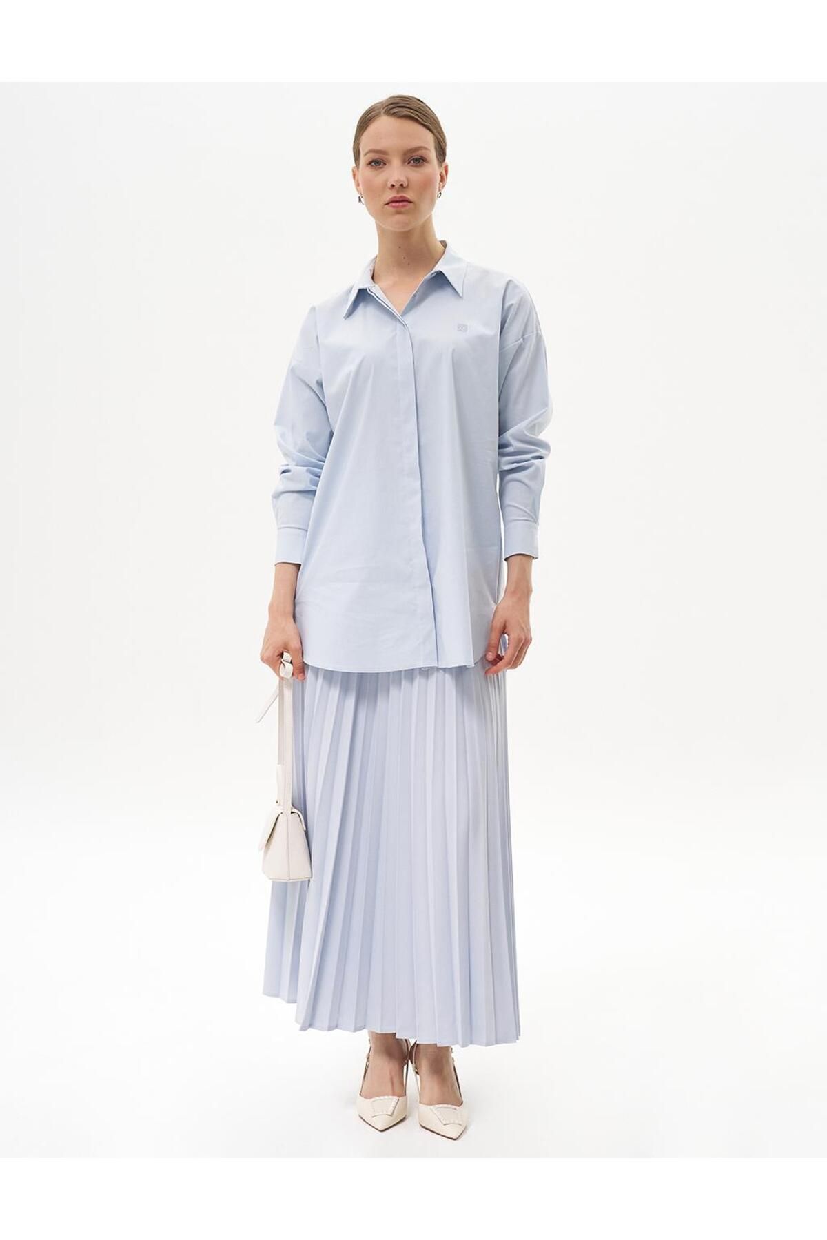 Kayra-Ice Blue Basic Poplin Tunica - Guler de cămașă 2