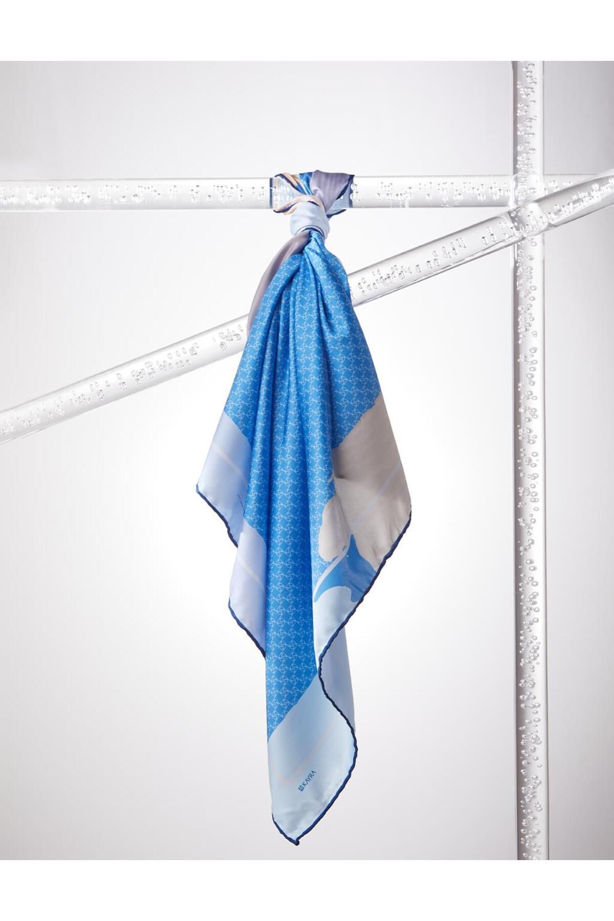 Kayra-Frame Abstract Patterned Monogram Scarf Indigo 1