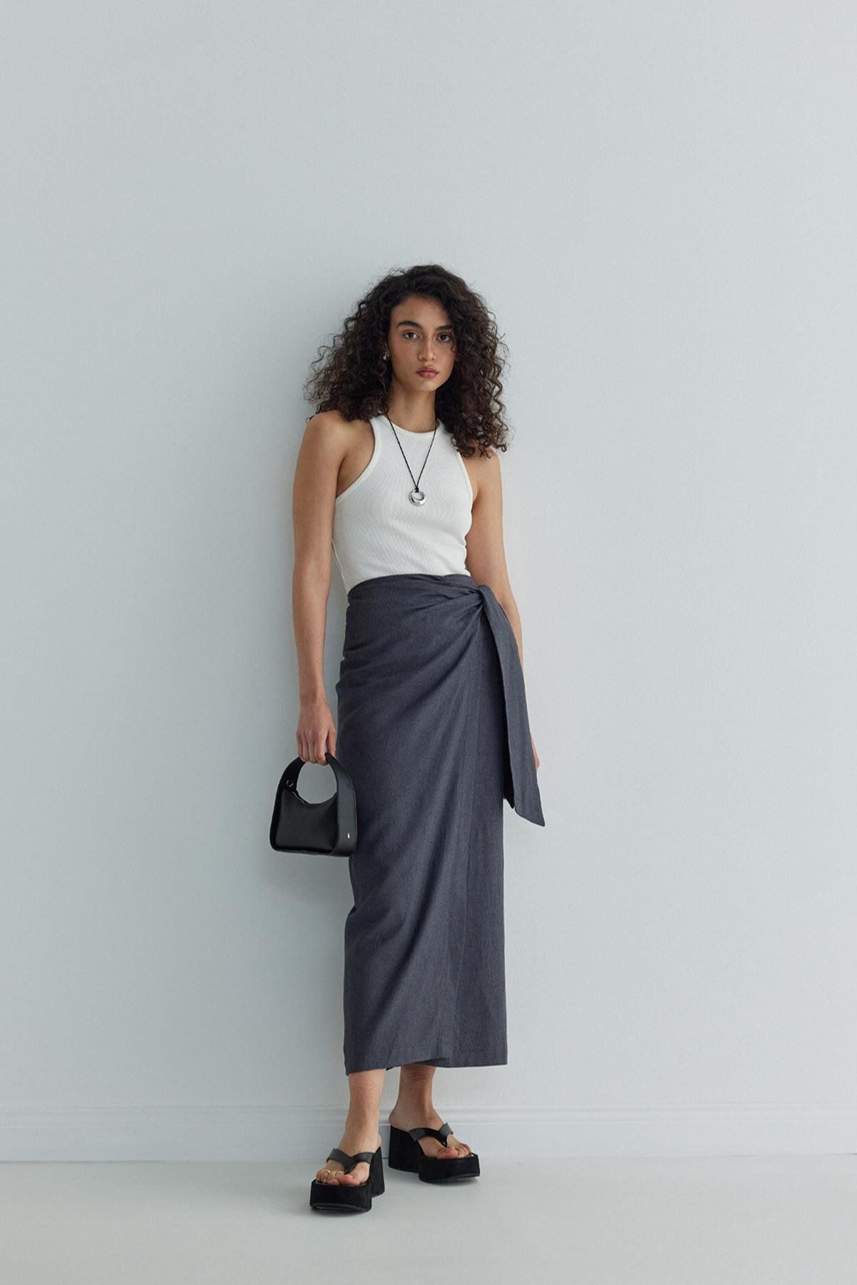 Suud Collection-Smoked Linen Wrap Skirt - Noli 2