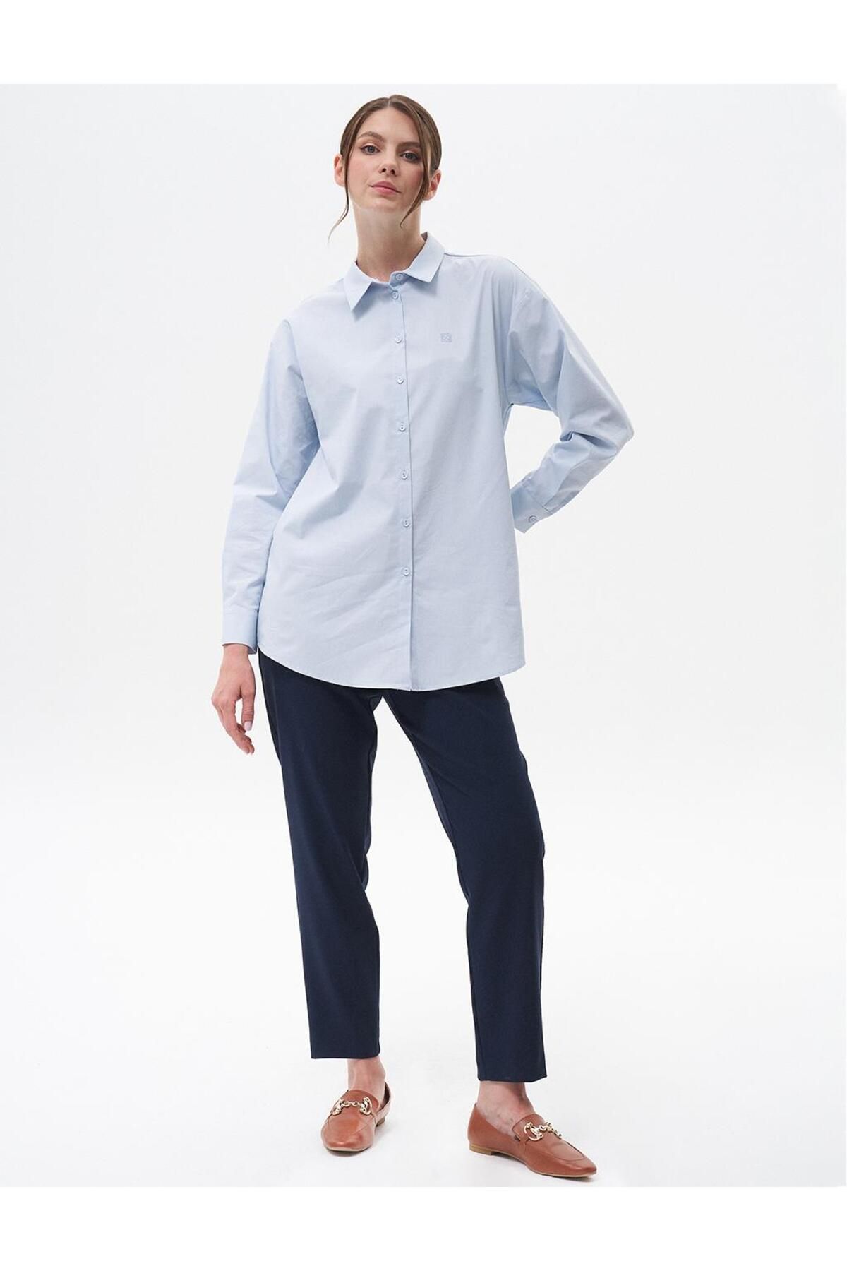 Kayra-Ice Blue Basic Poplin Tunica - Guler de cămașă 5