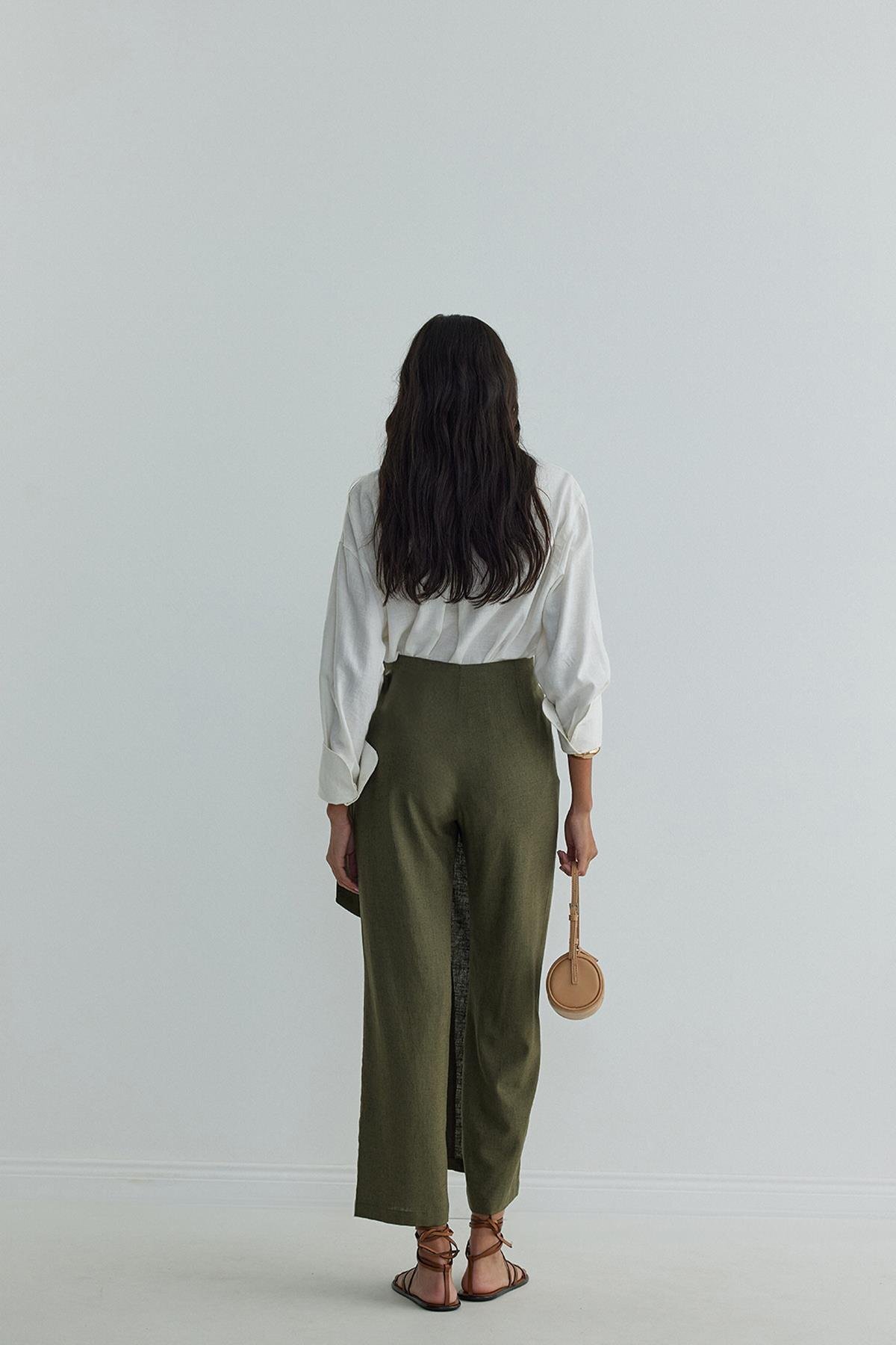 Suud Collection-Khaki plátenné zavinovacie nohavice - Alia Model 4