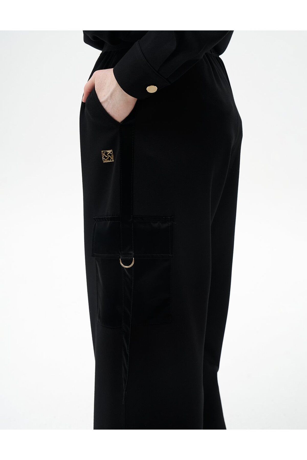 Kayra-Black Scuba Fabric - Trousers with Bag Pocket and Elastic Waist 5