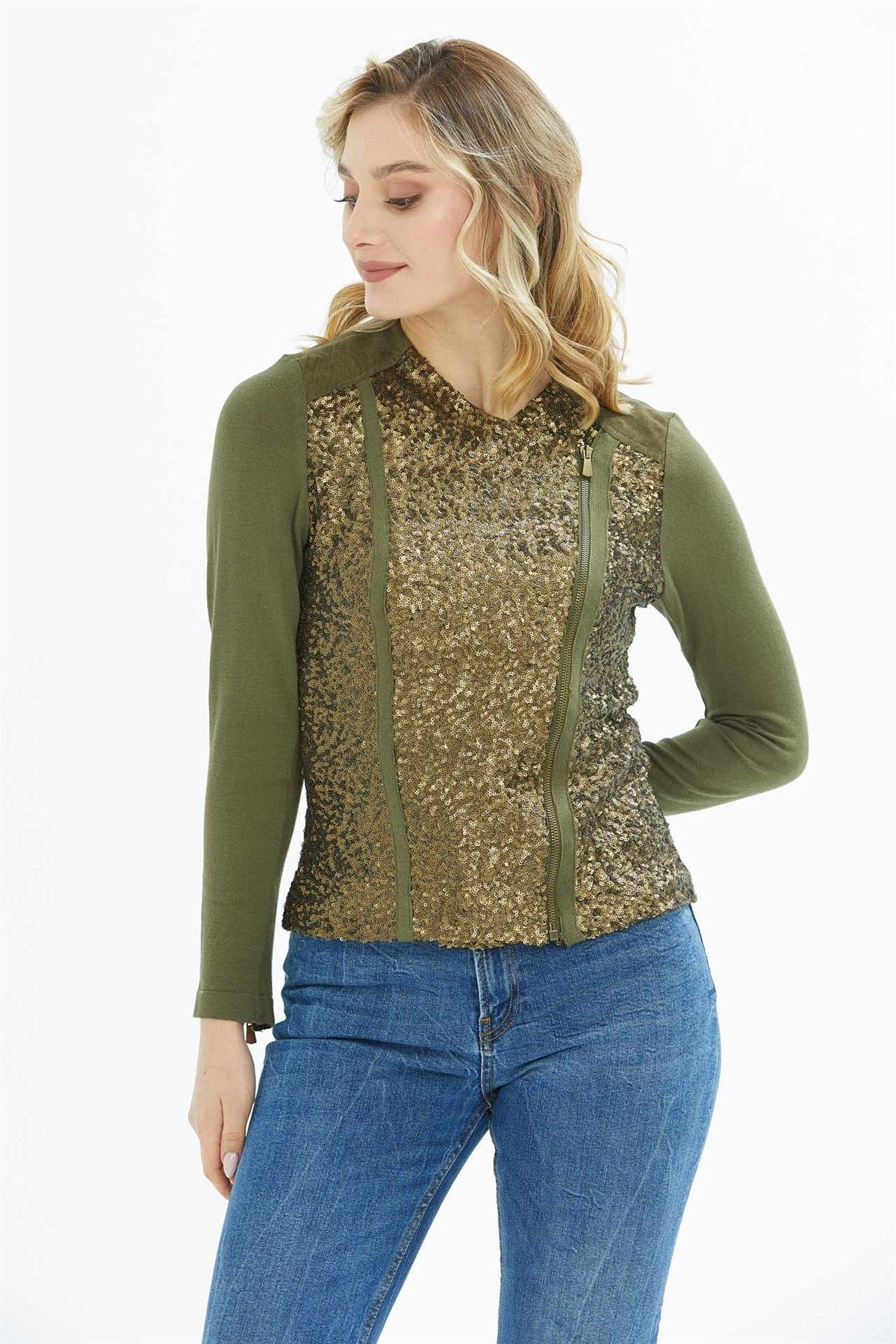 Two Mail-Sequin Detailed Knitwear Khaki 1