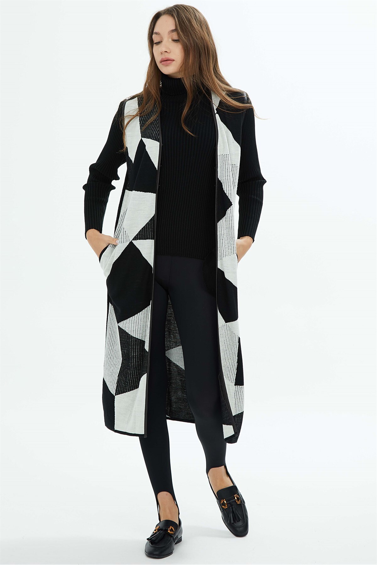 Two Mail-Long Knitwear with Piping Detail Black-Bone 2