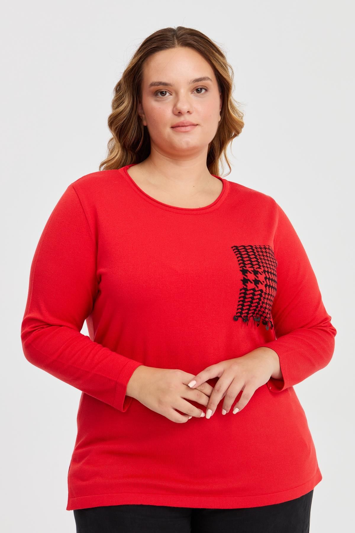 Two Mail-Crew Neck Blouse RED 2