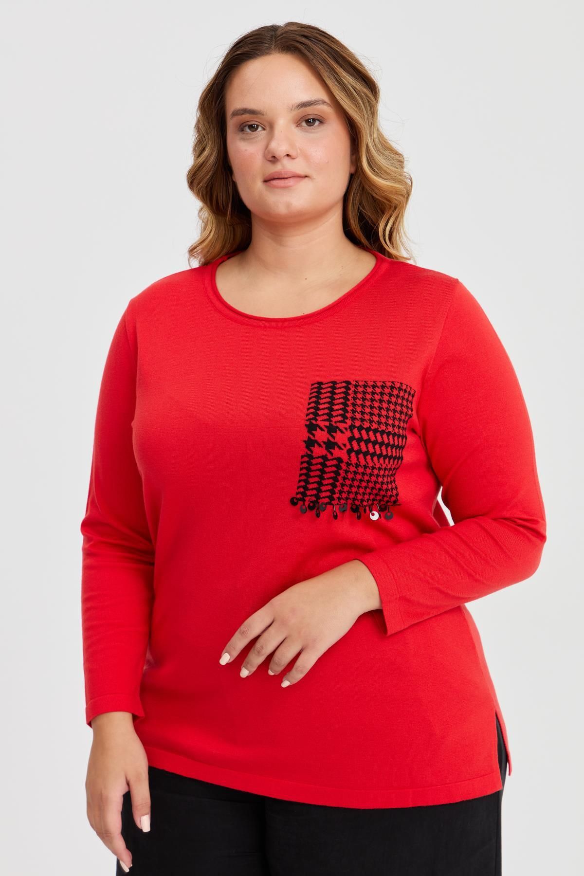 Two Mail-Crew Neck Blouse RED 1