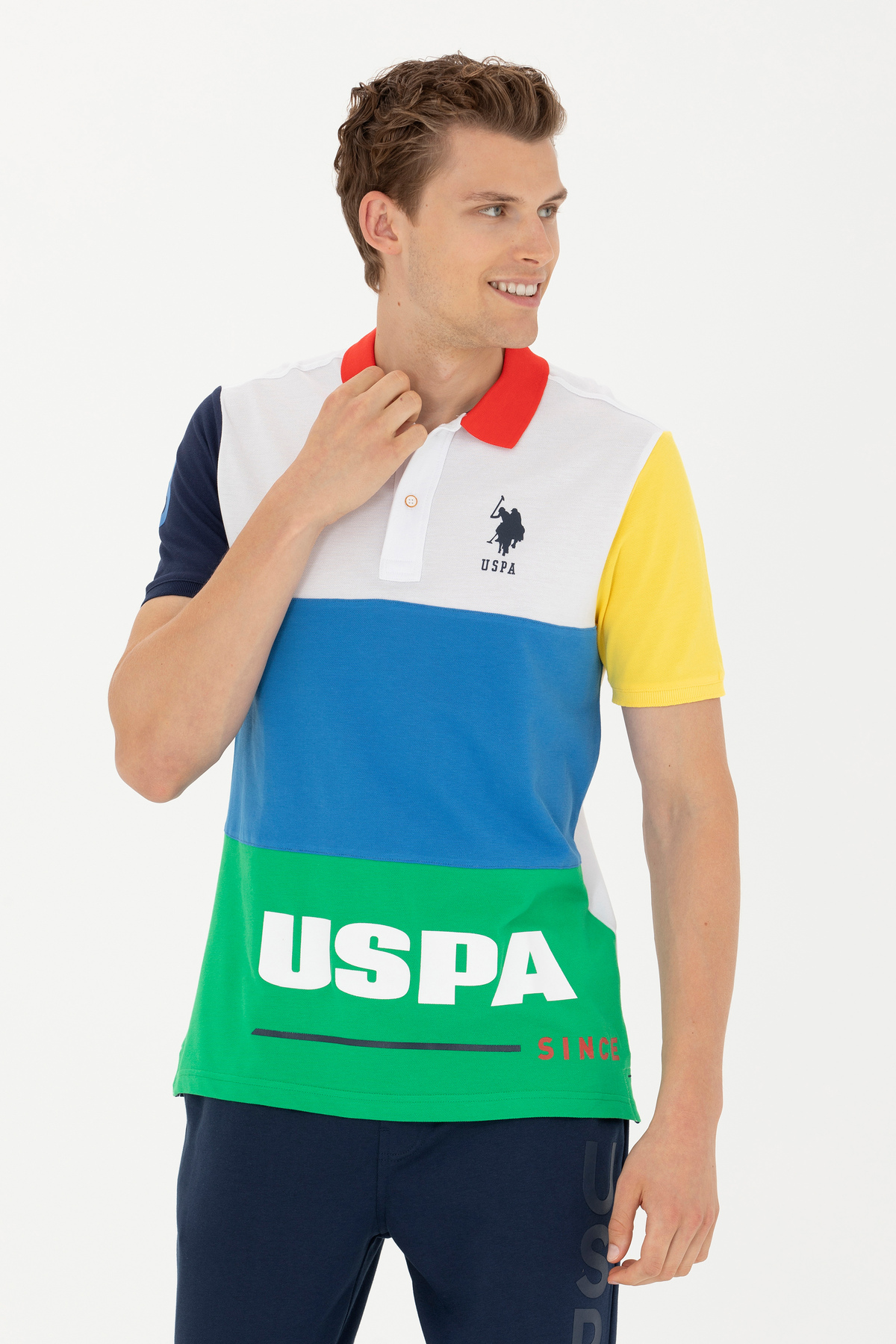 یو اس پولو پولو شرت مردانه سفید یقه دار 50263437-VR013