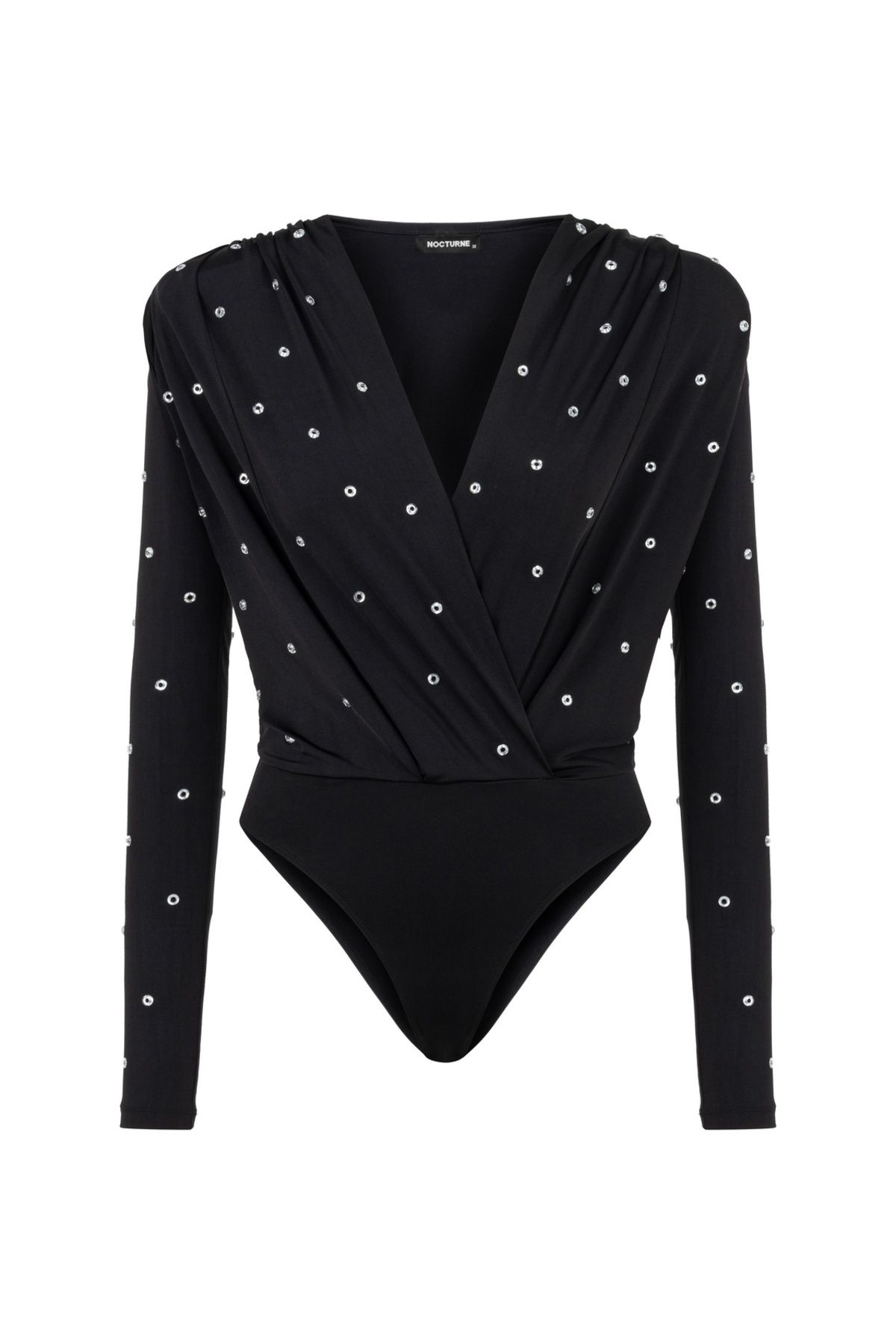 Nocturne-Double Breasted Collar Stone Detailed Bodysuit 3