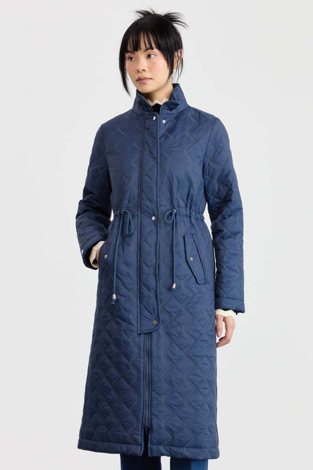 Nihan-Indigo Quilted Coat - Drawstring Waist 2