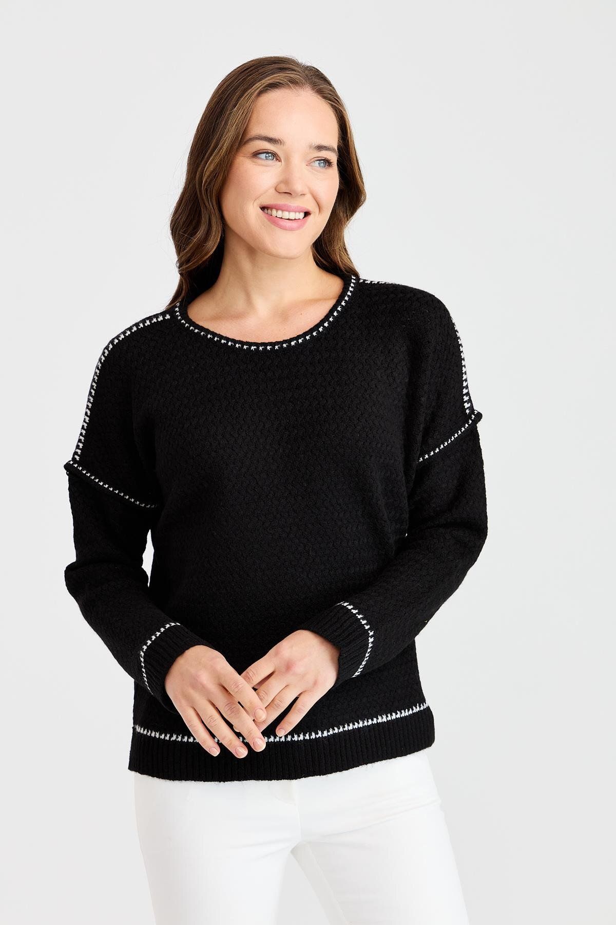 Two Mail-Crew Neck Blouse BLACK 1