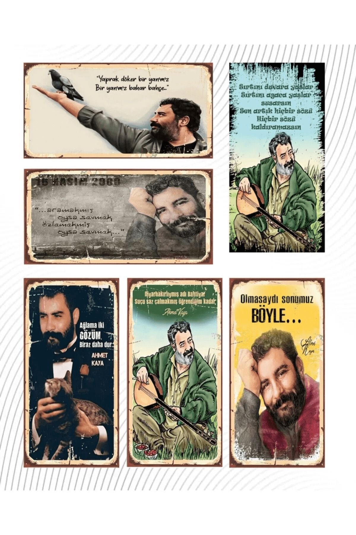 Genel Markalar 6’lı Ahmet Kaya Set - Retro Ahşap Poster – Özel Koleksiyon