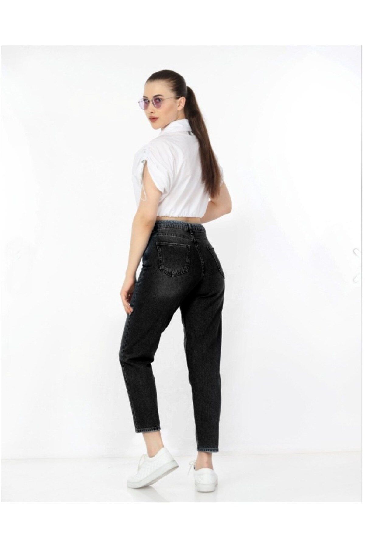 CEDY DENIM Mom Fit Jean Waist Boyfriend Cut شلوار کش دار مشکی زنانه جین C599