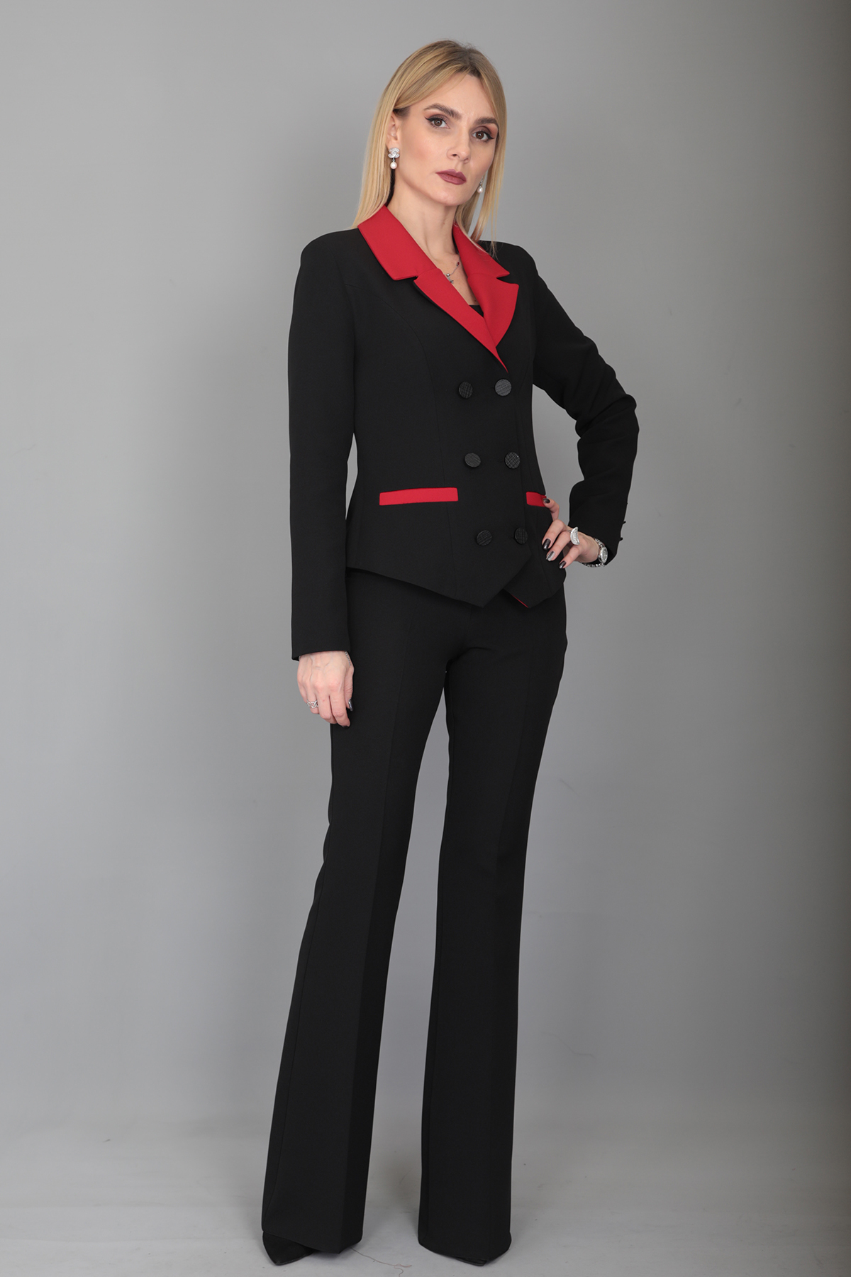 Garnish Jacket & Flare Pants Set-Red