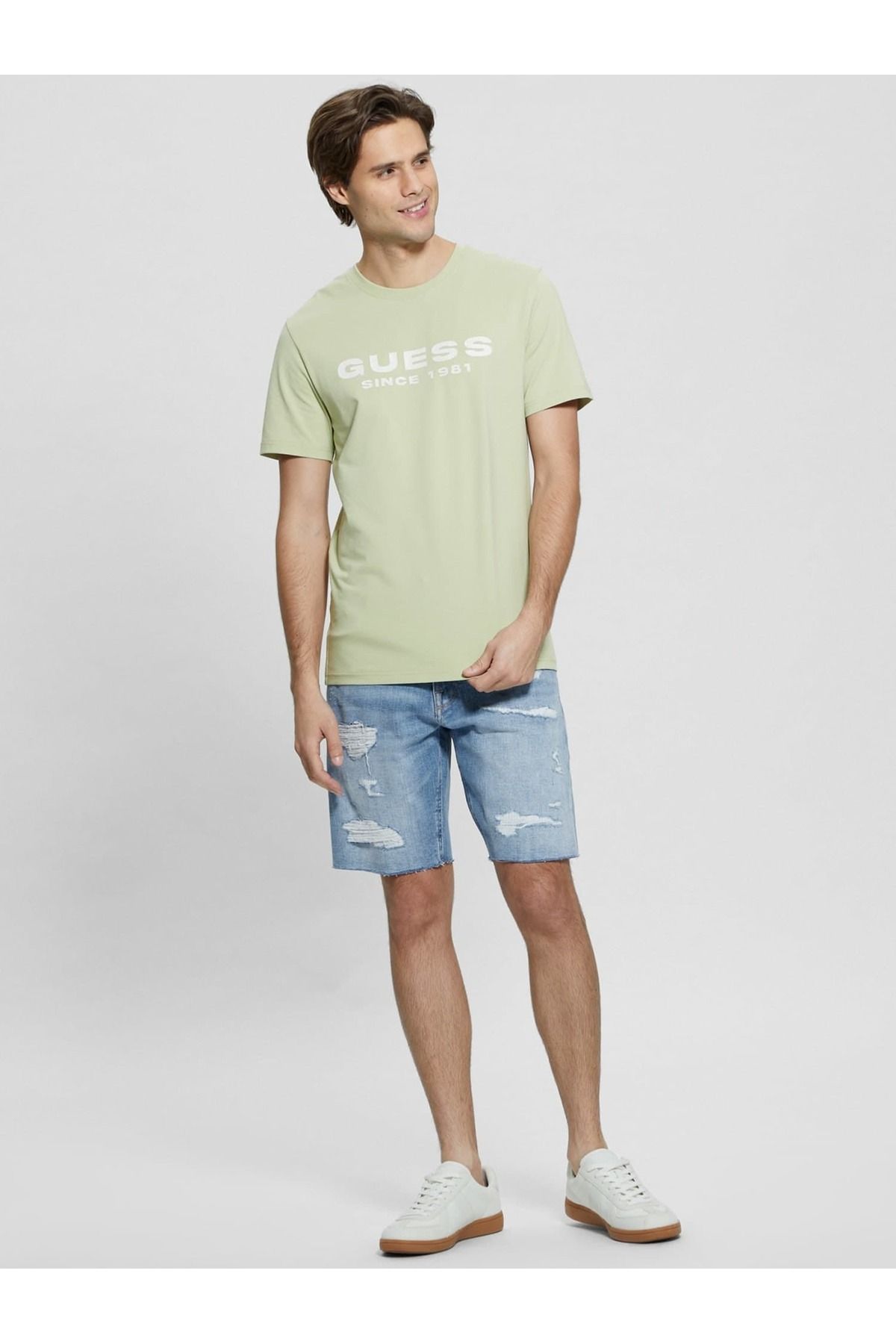تی شرت سفید مردانه Slim Fit Logo Guess