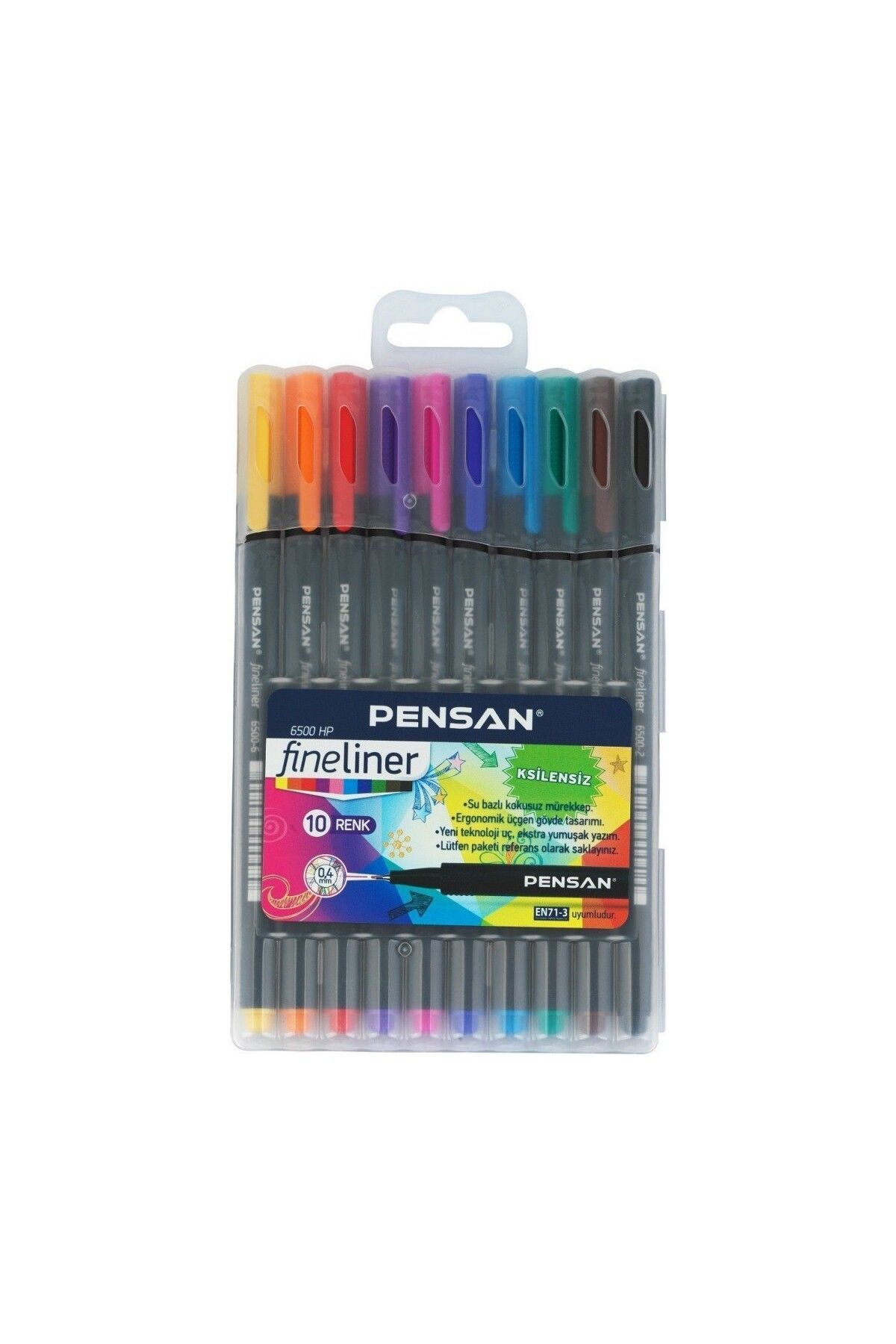 Pensan 6500 Fineliner 0.4 Mm Keçe Uçlu Kalem 10 Renk Plastik Kutulu Set