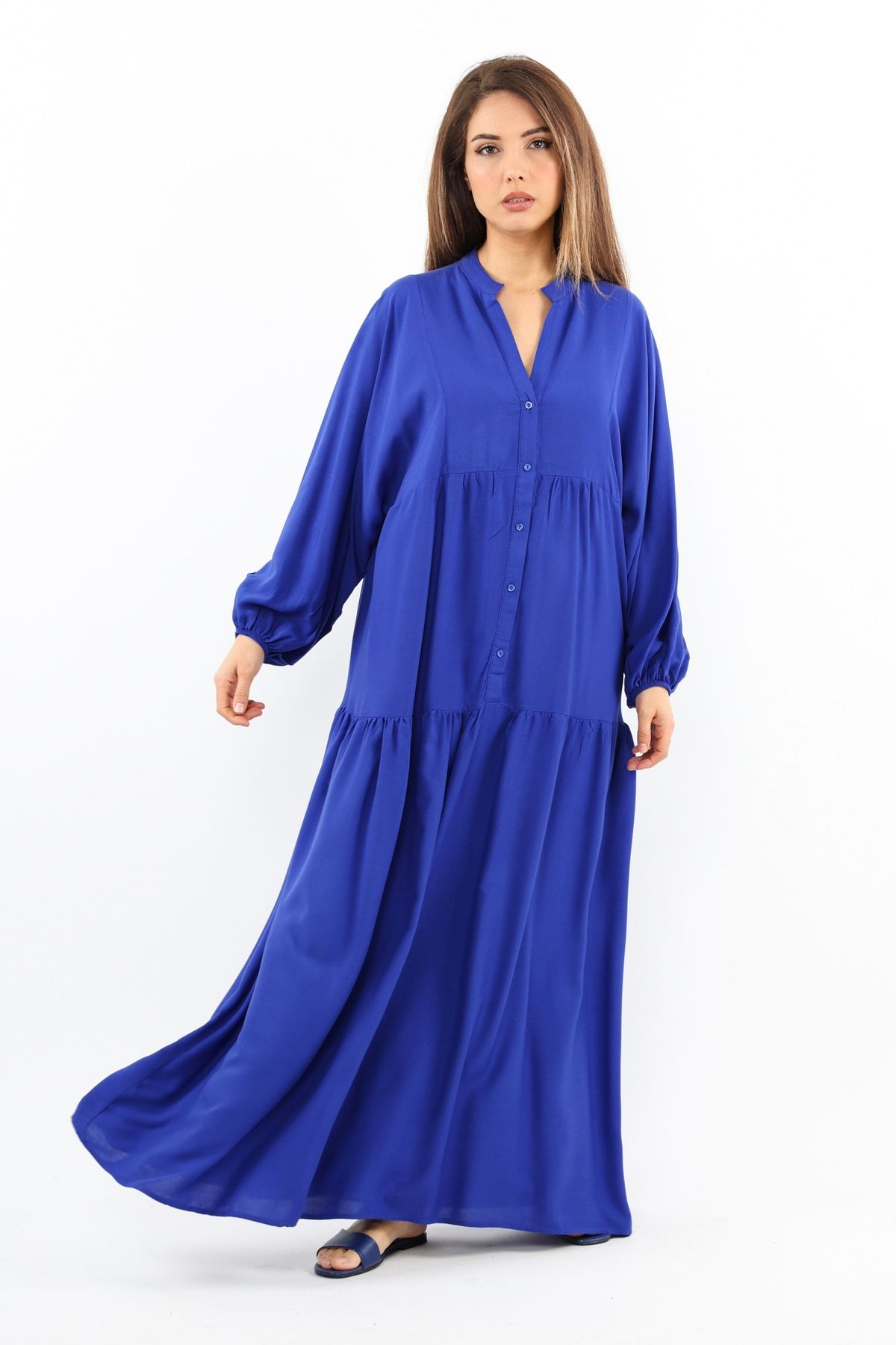 Ritnice-Prive Women's - 100% Viscose, Saxe Blue, Maxi Length Summer Dress 6