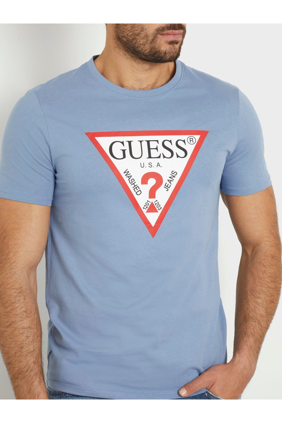 تی شرت آبی مردانه CN SS Logo Original 's Slim Fit Guess