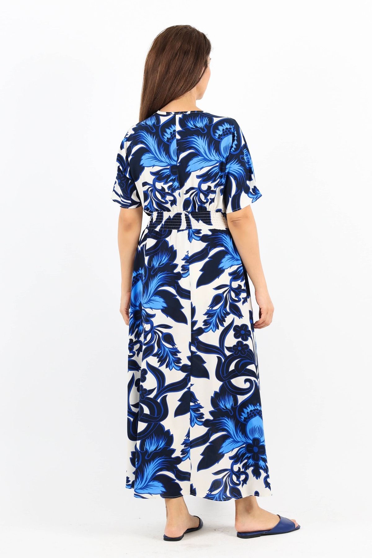 Ritnice-Rochie de damă din viscoză albastră și alba - elastic in talie Aren 2