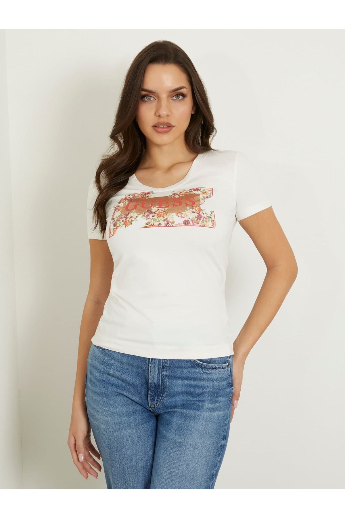 Guess-Tricou Slim Fit pentru damă, cu flori 1