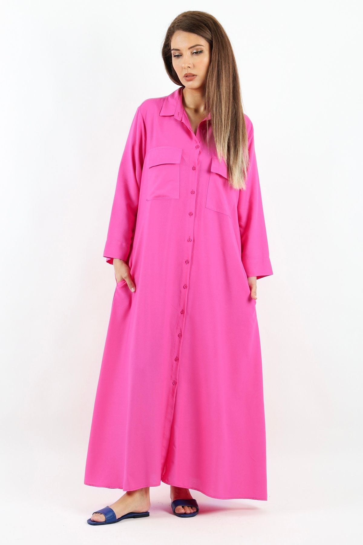 Ritnice-Prive Women's Fuchsia Viscose Long Dress - Maxi Length, Pocket, Summer 1