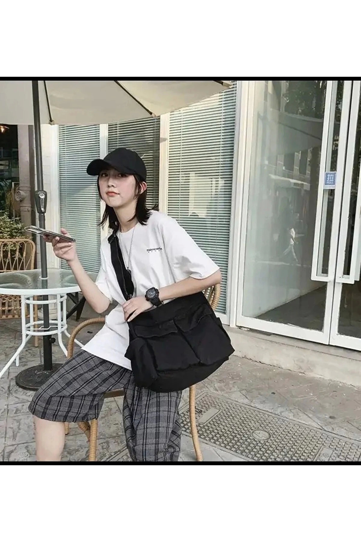 weywot Kargo Cepli Postacı Çanta Unisex Siyah Iç Hacmi Geniş Sokak Tarzı Postacı görsel 2