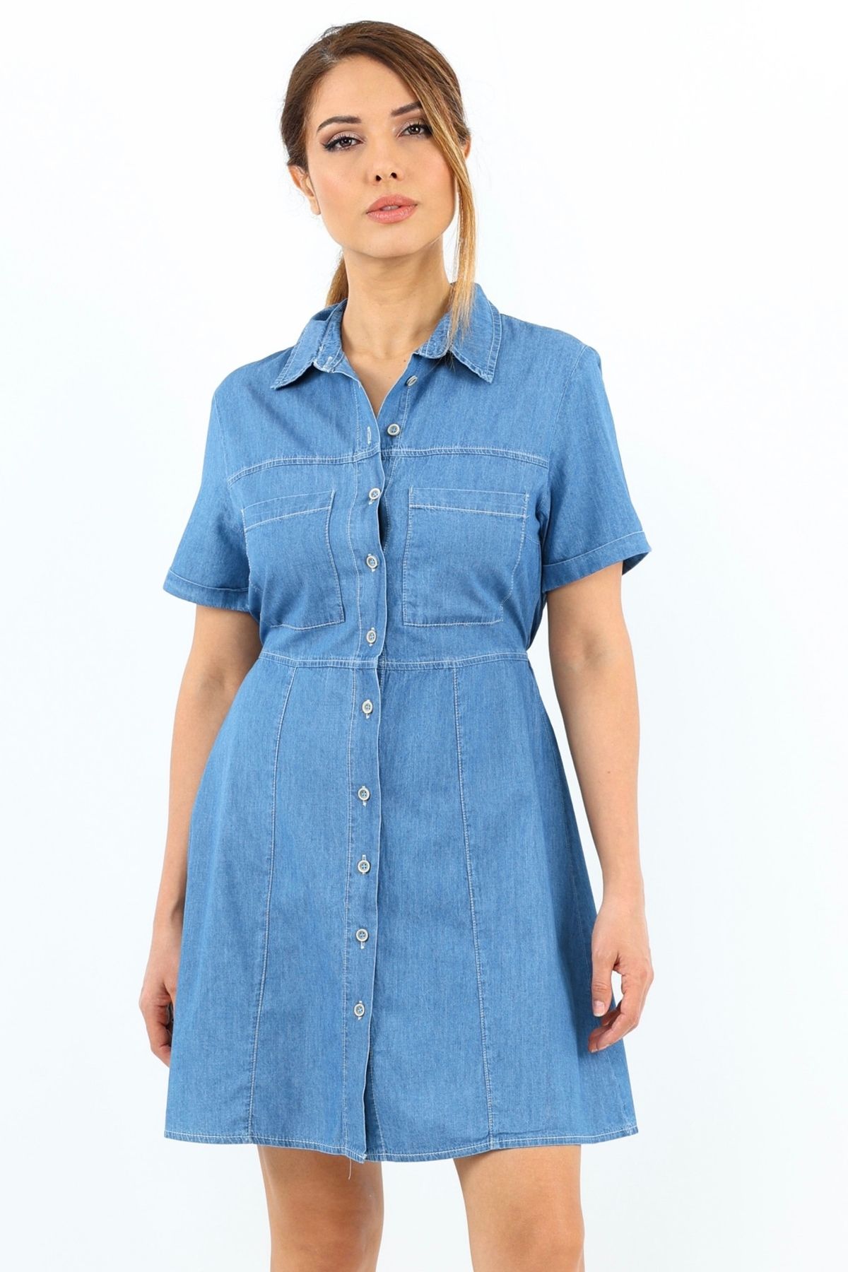 Ritnice Rochie De Damă Din Denim Moale Cu Talie Elastică Serta, Albastru Închis, Din Bumbac Subțire Femeie - 36