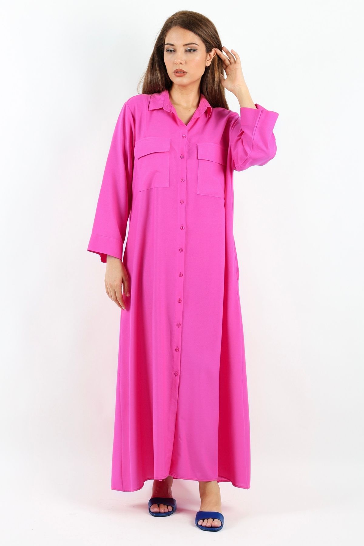 Ritnice-Prive Women's Fuchsia Viscose Long Dress - Maxi Length, Pocket, Summer 2