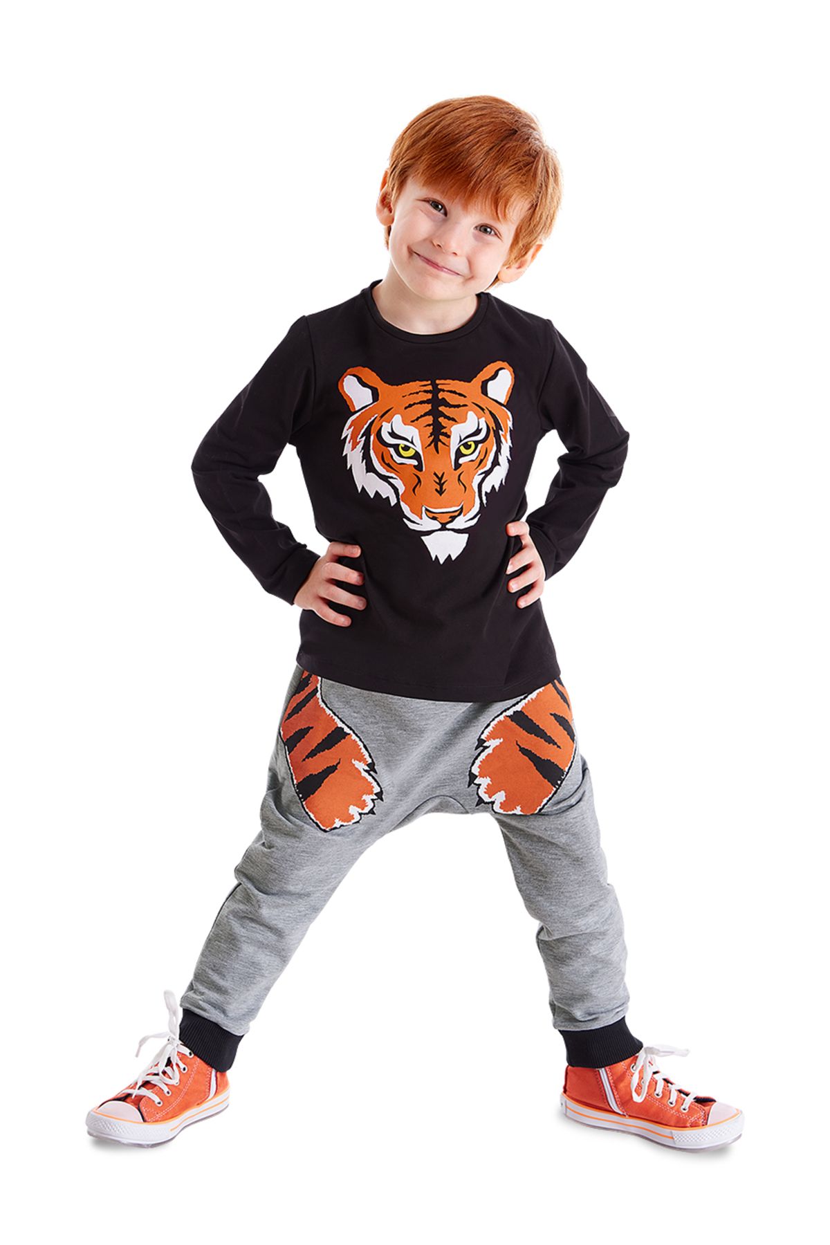 Denokids Kaplan Pençesi Erkek Çocuk Kışlık T-shirt Pantolon Takım