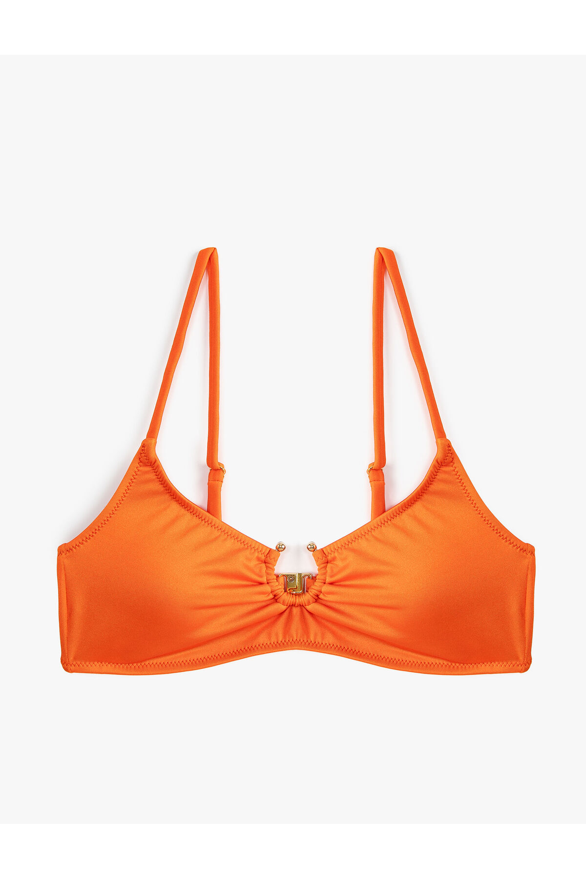 Bikini Top Window Detailed Shirred Metal Accessory Thin Strap