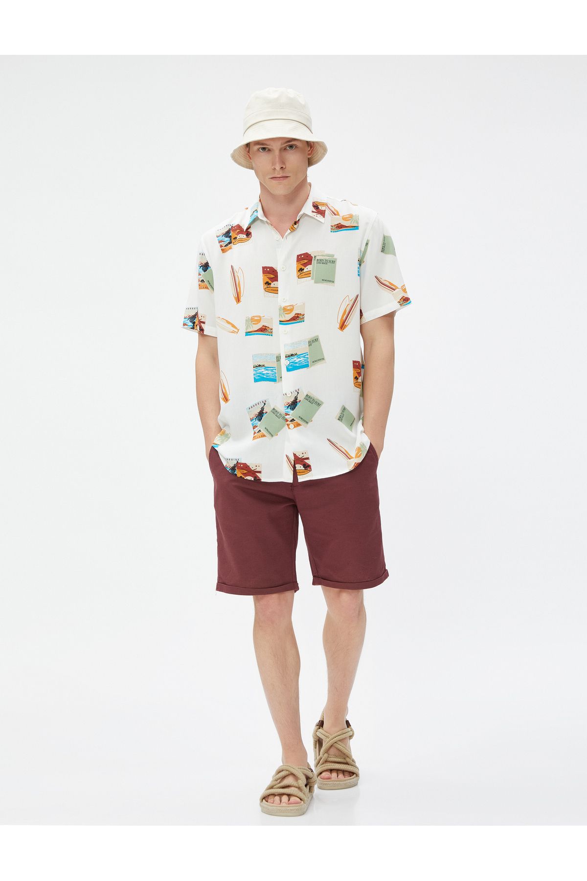 Koton-Short Sleeve Shirt Summer Themed Surf Detailed Classic Collar 2