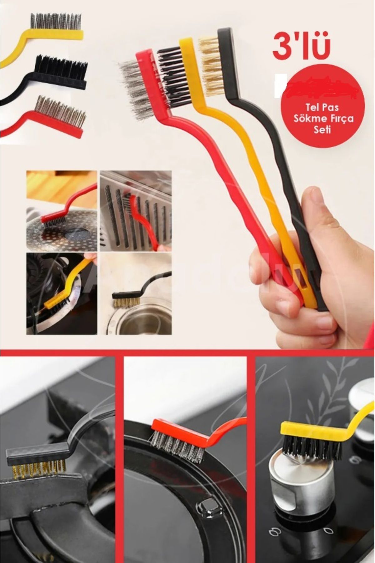 REAL-3 Pieces Cooker Oven Barbecue Grill Airfryer Cleaning Wire Rust Removal Brush 3 Pieces Oil Cleaning Brush 1