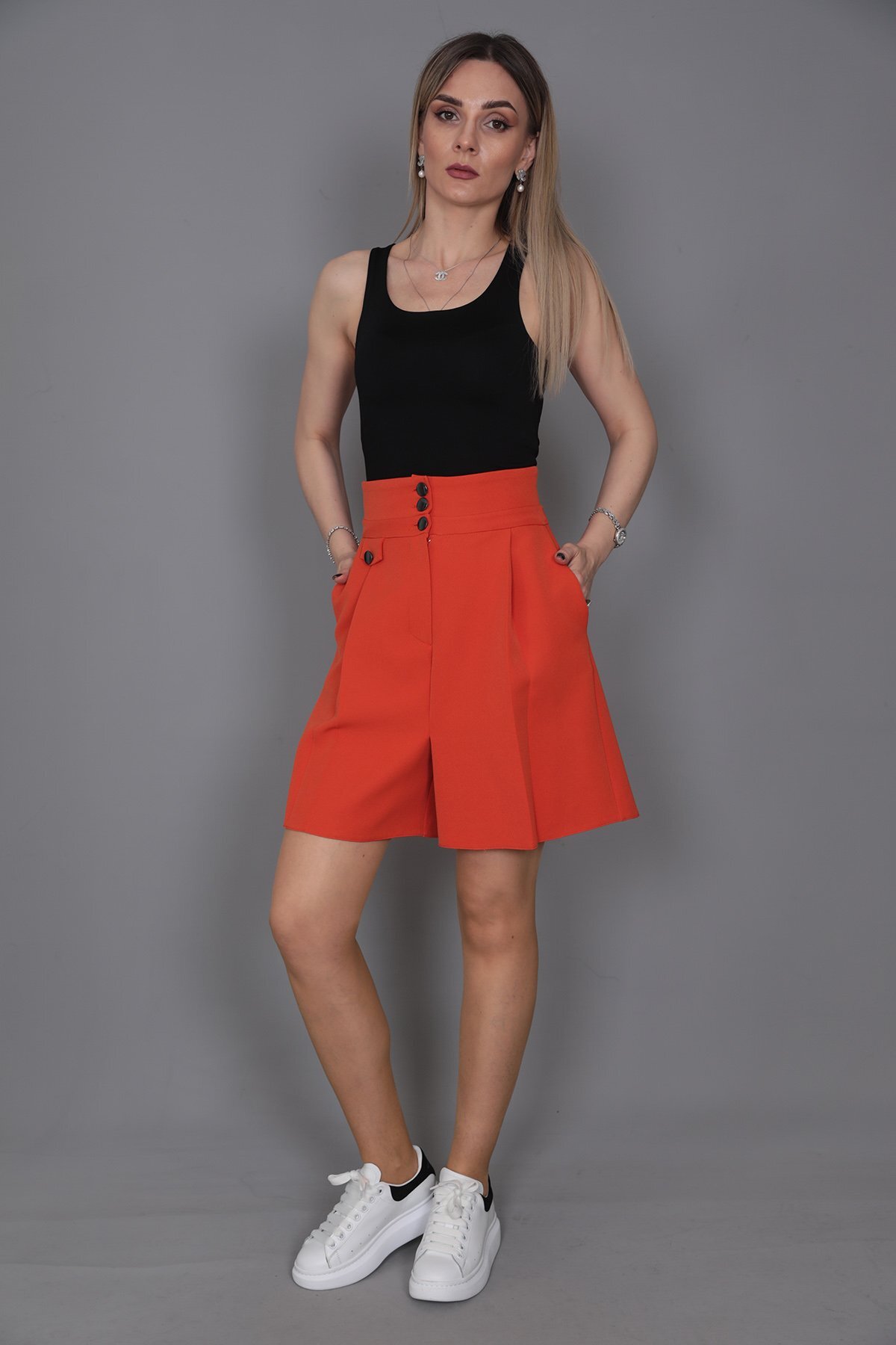 High Waist Skirt Shorts-Orange