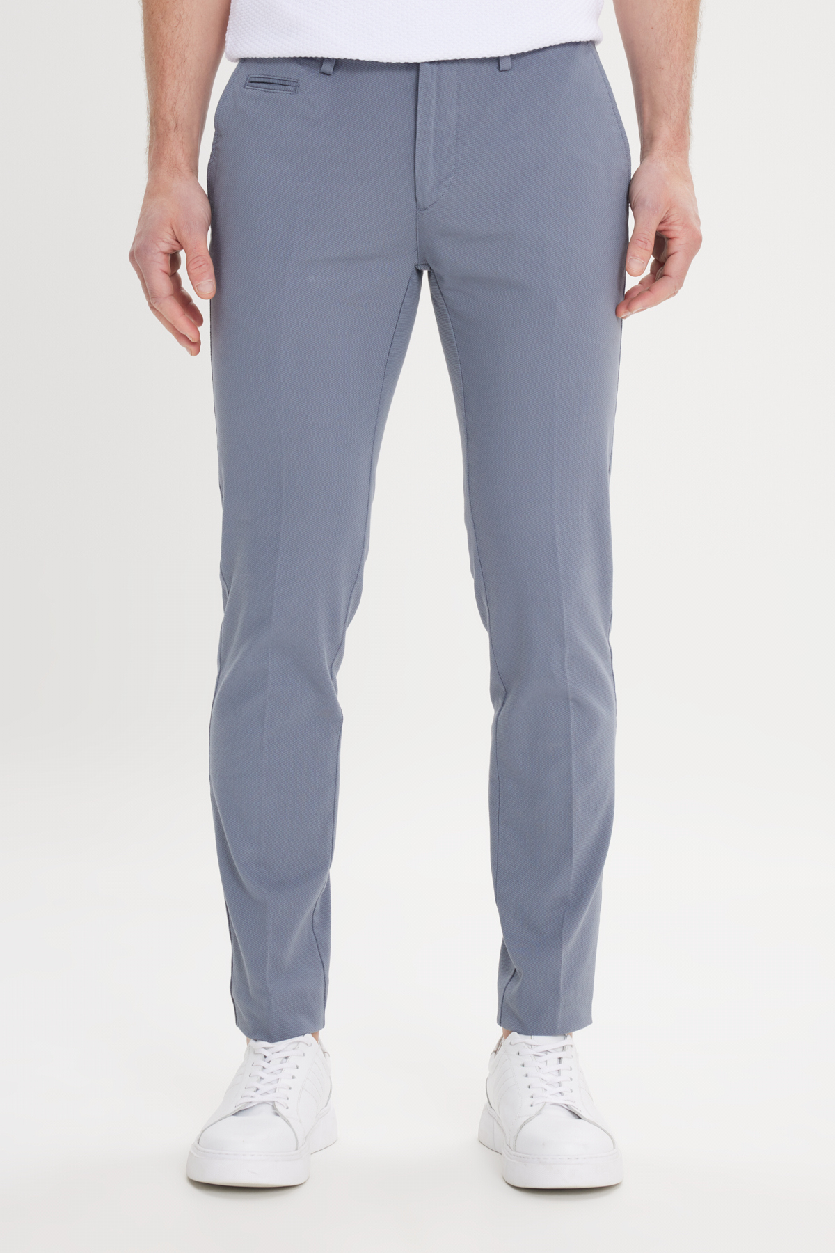 Erkek Petrol Slim Fit Dar Kesim Yan Cepli Pamuklu Esnek Armürlü Pantolon