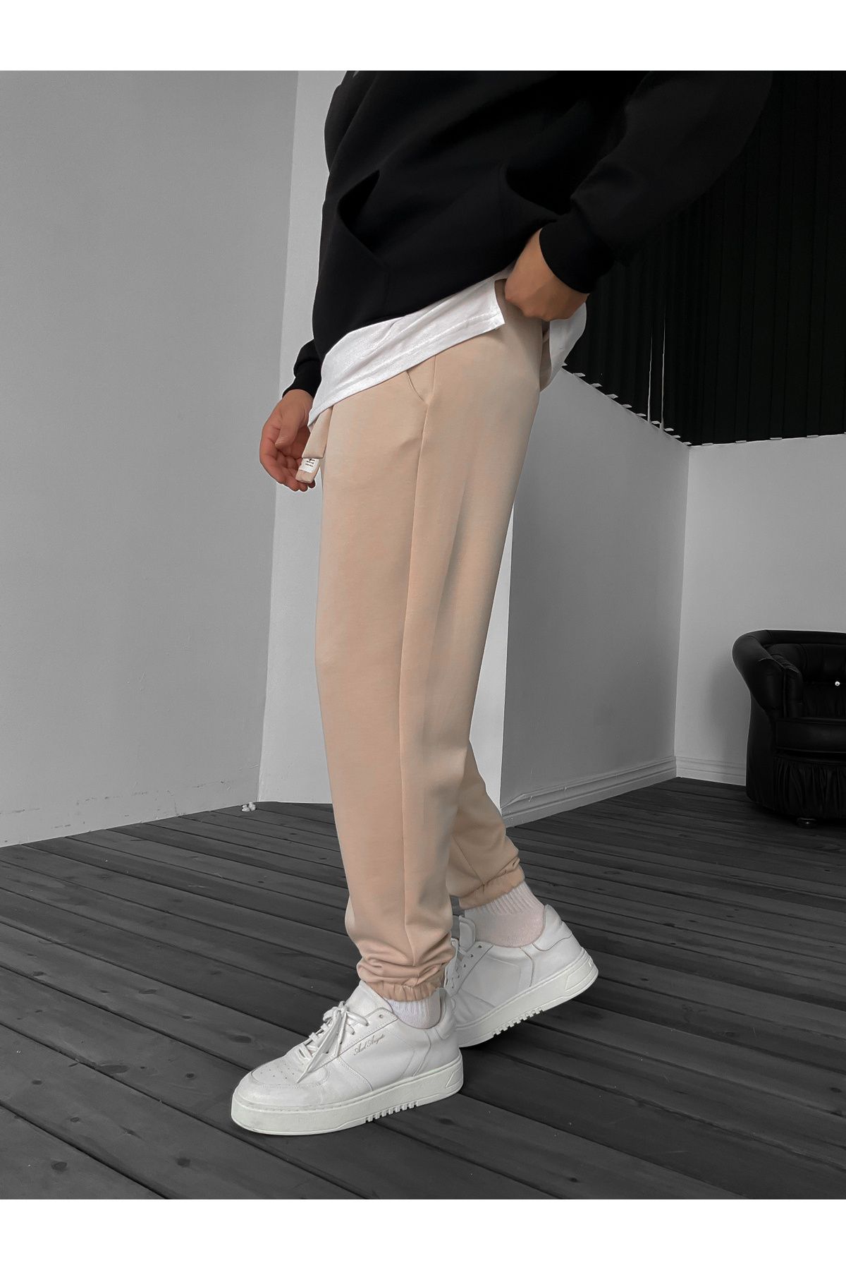 BYBASICMAN-Beige Belted Elastic Tracksuit Dp-2064 4