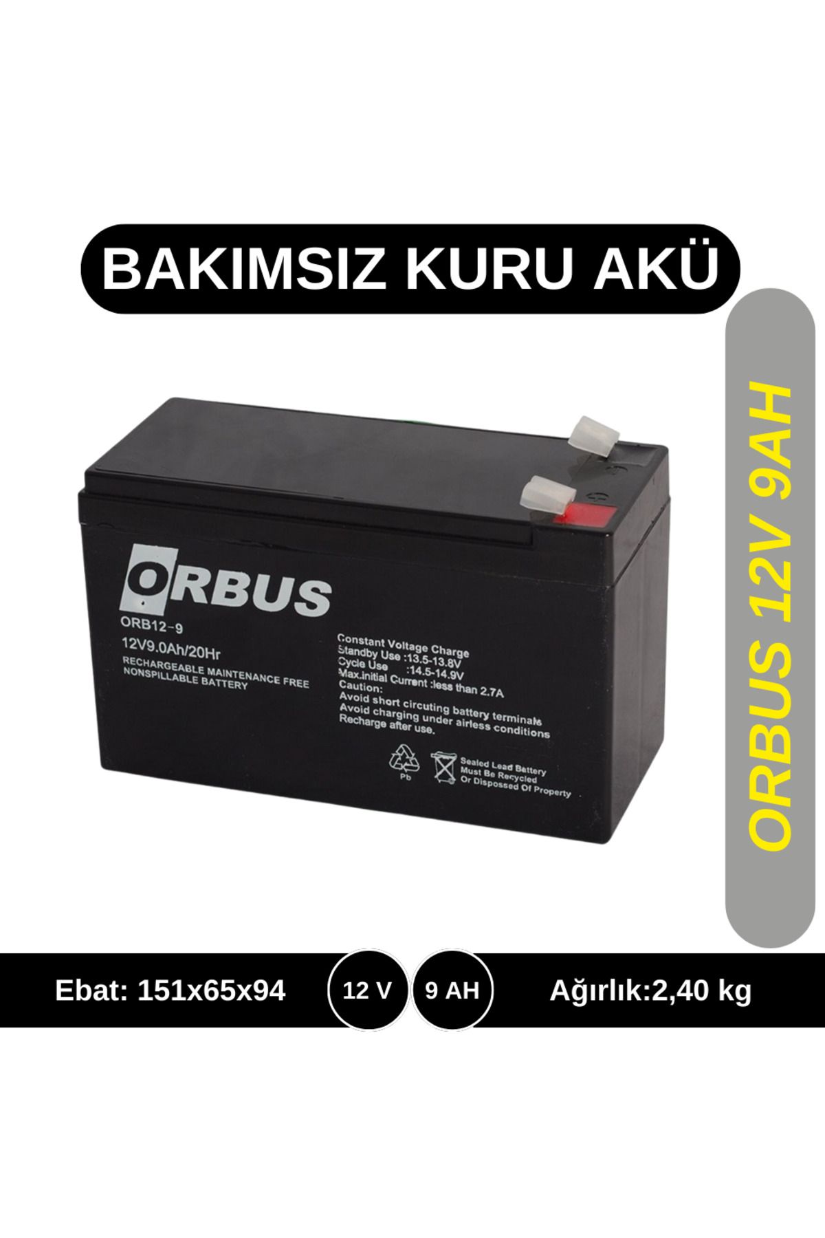 ORBUS 12v 9ah Kuru Tip Akü