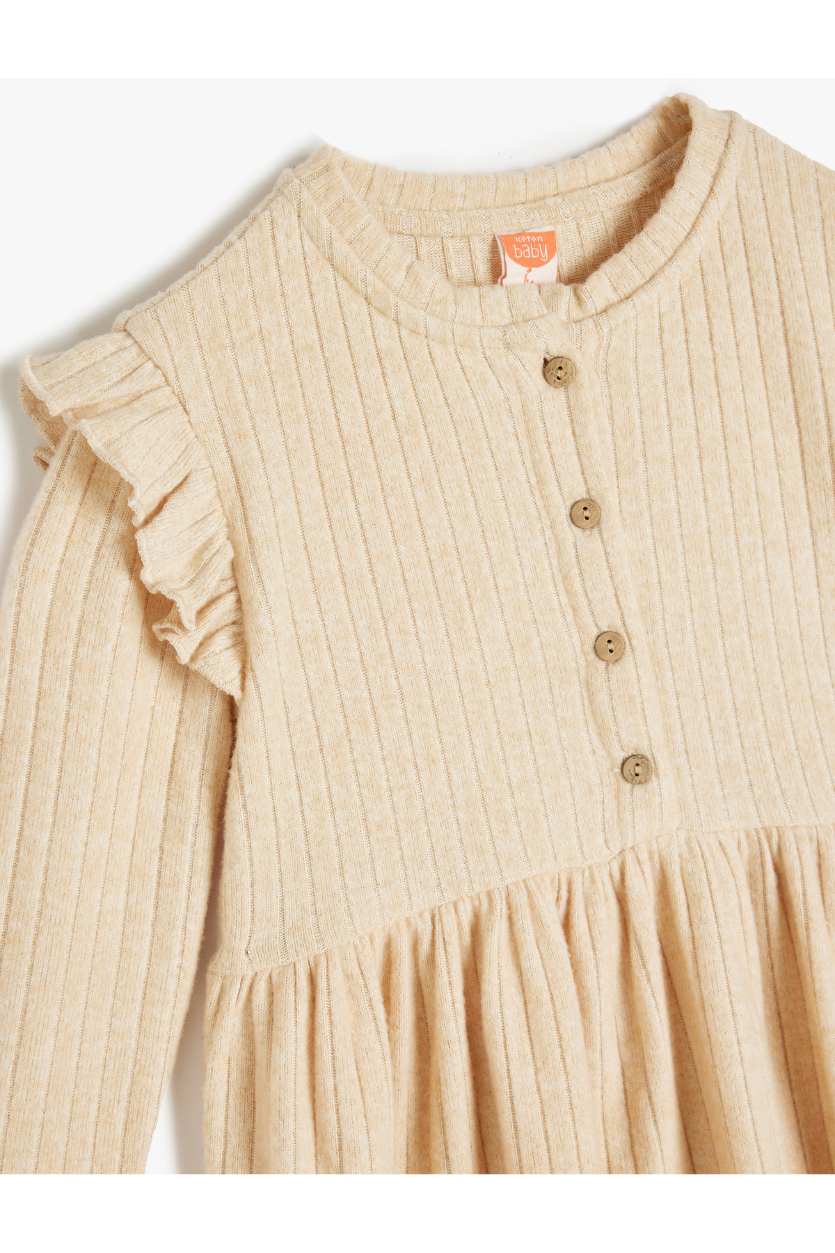 Koton Elbise Uzun Kollu Dokulu Fırfır Detaylı Düğmeli fotoğrafı 3 (önizleme)