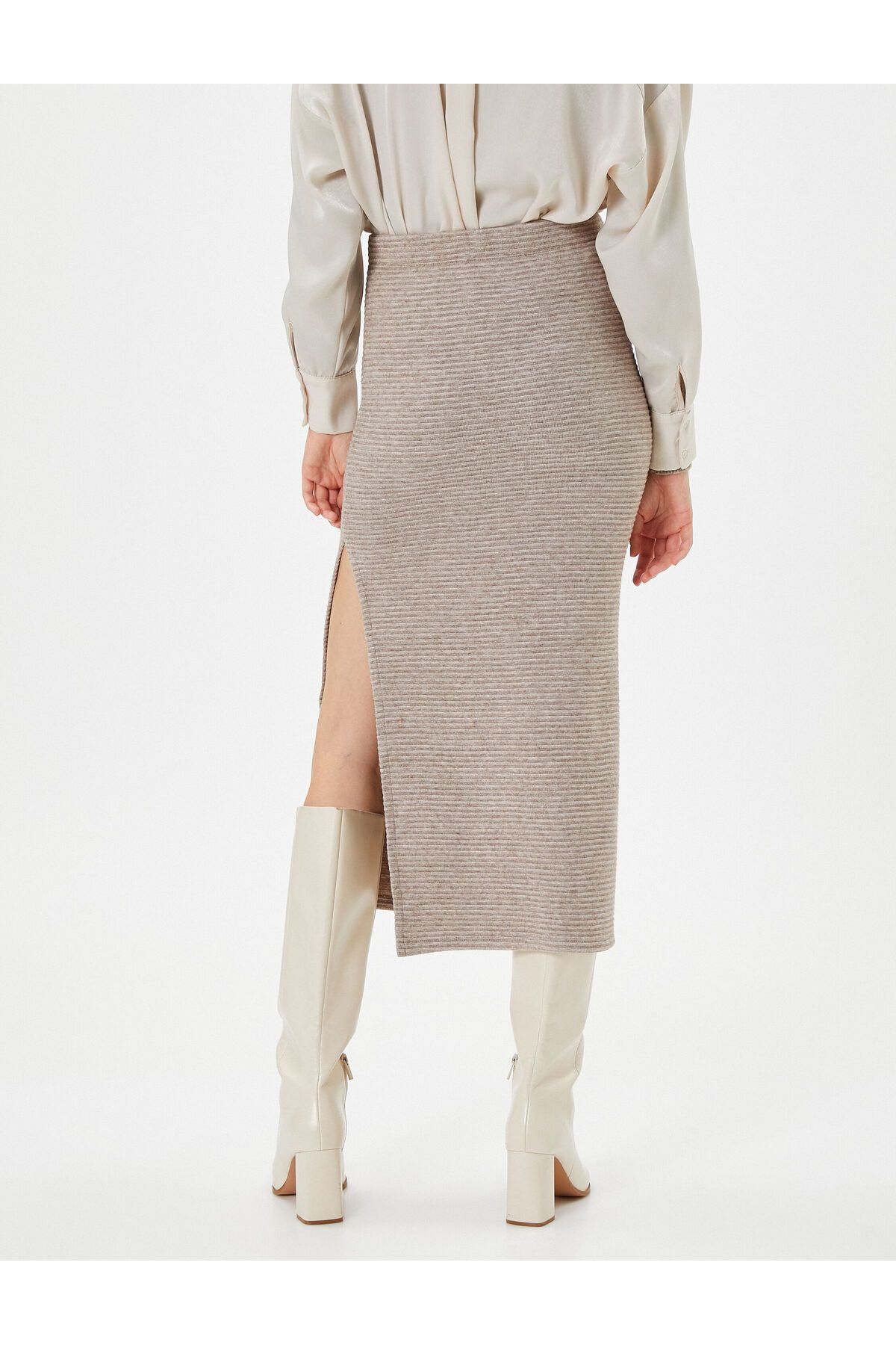 Koton-High Waist Midi Knitwear Skirt - Slit Detail 4