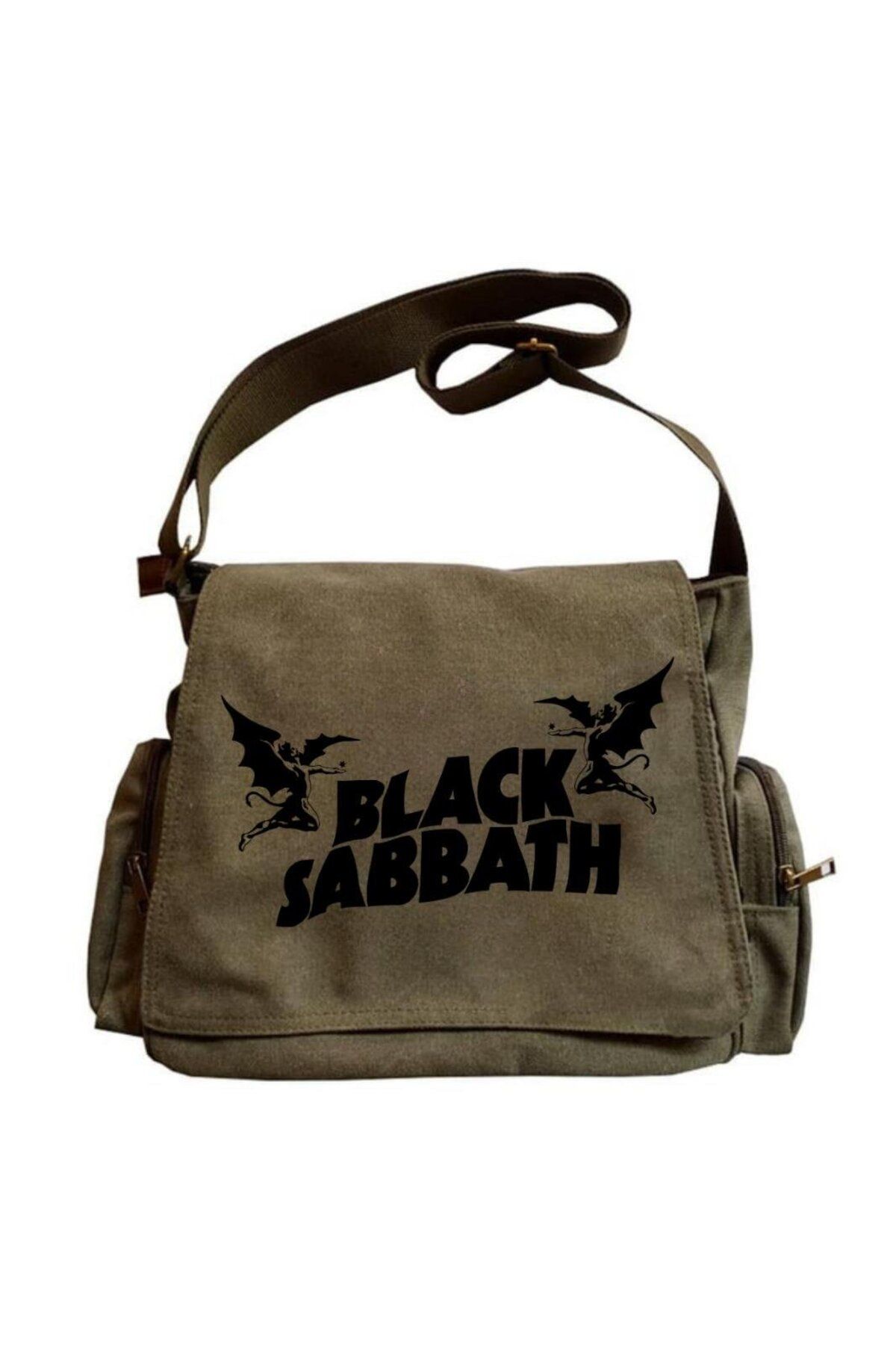 BAREM BUTİK Barem Butik  Black Sabbath Baskılı Unisex Yeşil Postacı Çantası