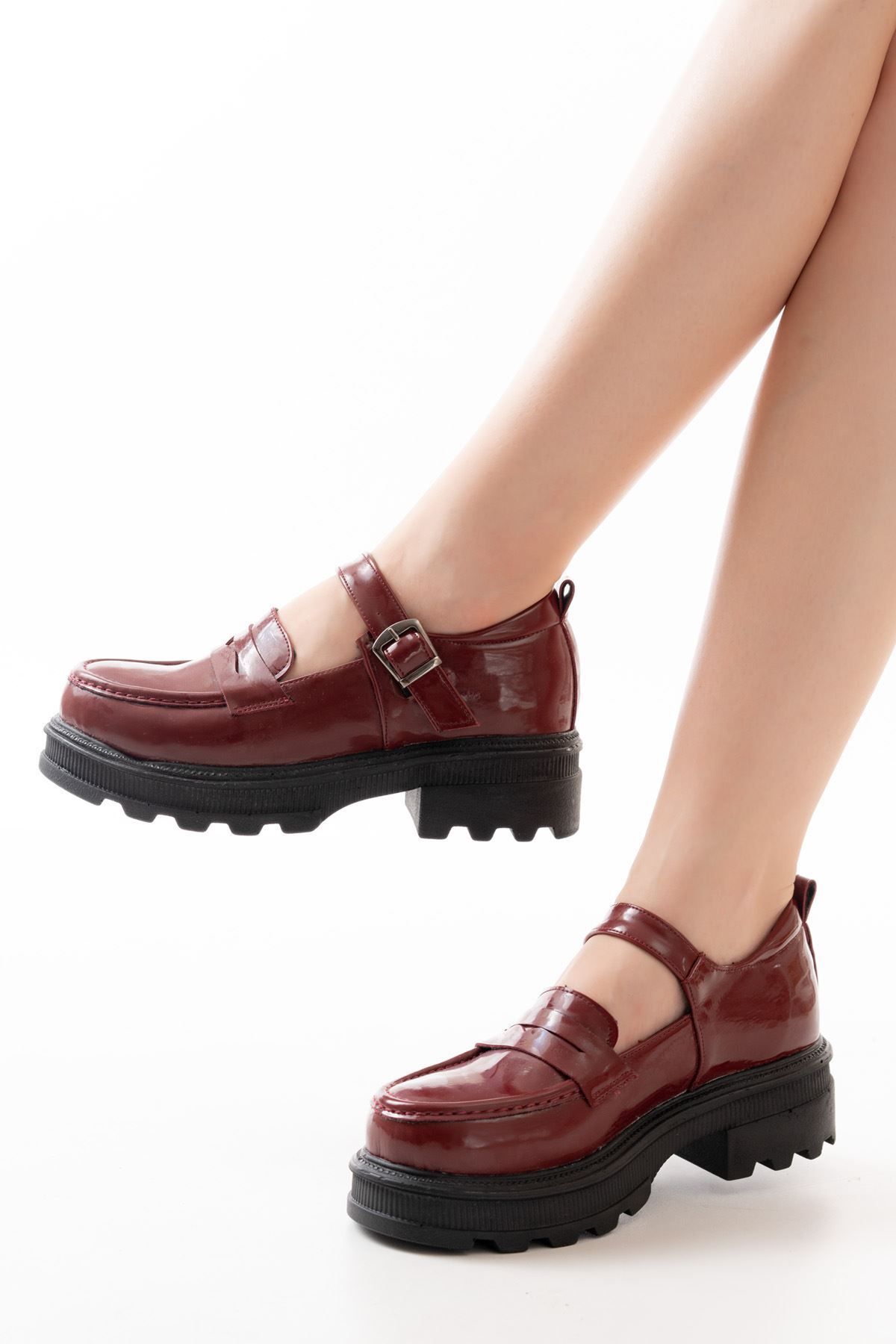 İnfon Ayakkabı Marketi-Infon Shoes Marketi 745-771 Burgundy Patent Leather Women's Casual High-Top Loafers 3