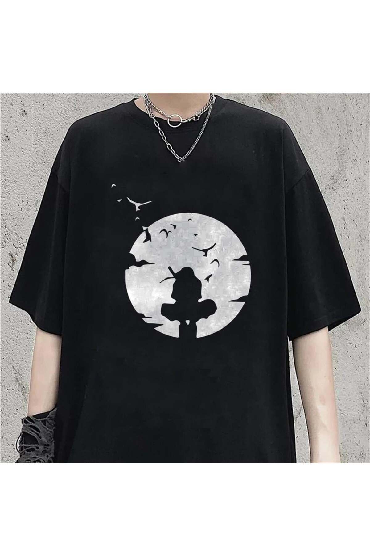 BAREM BUTİK Barem Butik  Itachi Shadow Baskılı Siyah Unisex Oversize T-shirt