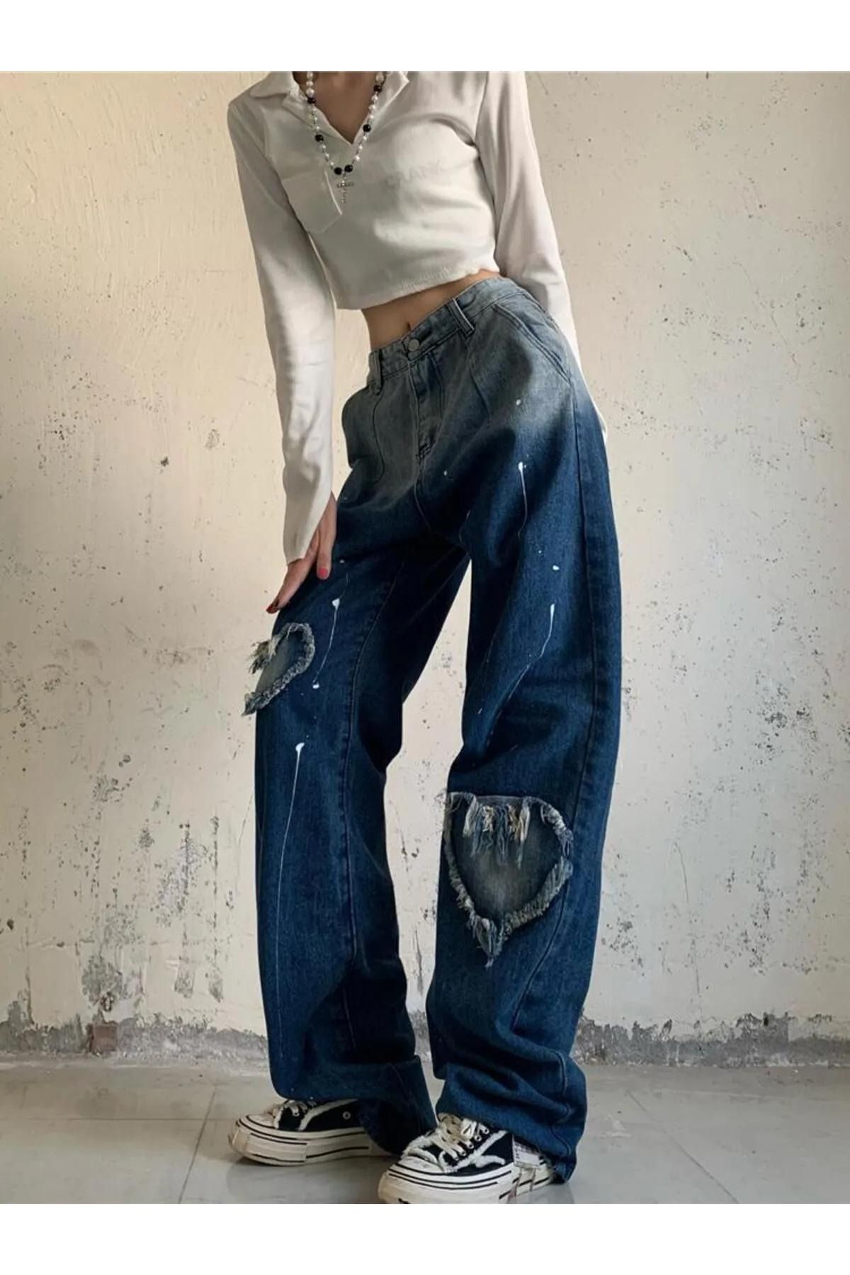 BAREM BUTİK Barem Butik  Y2k Heart Detail Streetwear Baggy Jean