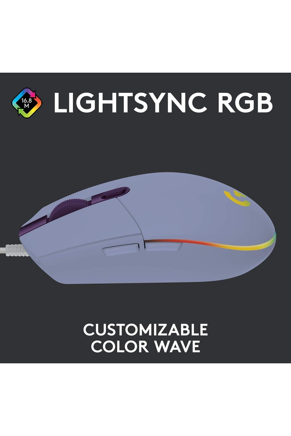 logitech-ماوس الألعاب السلكي Logitech G203 LIGHTSYNC - دقة 8000 نقطة في البوصة، أزرار قابلة للتخصيص، موجات ألوان RGB - فاتح 3