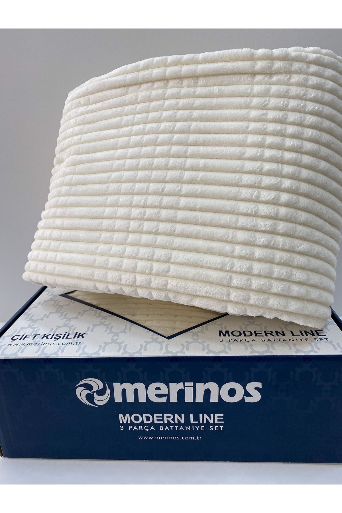 Merinos Modern Line 2 Parça Tek Battaniye Seti - Ekru